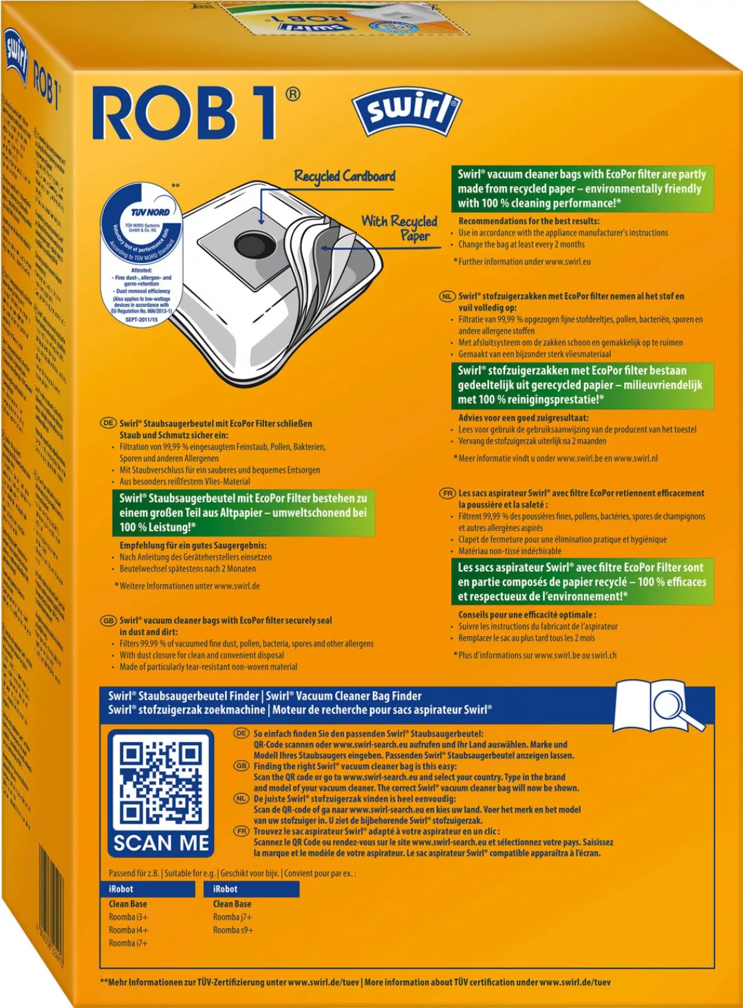 Swirl Staubsaugerbeutel »ROB 1®«, (Packung), für iRobot Clean Base Automati günstig online kaufen