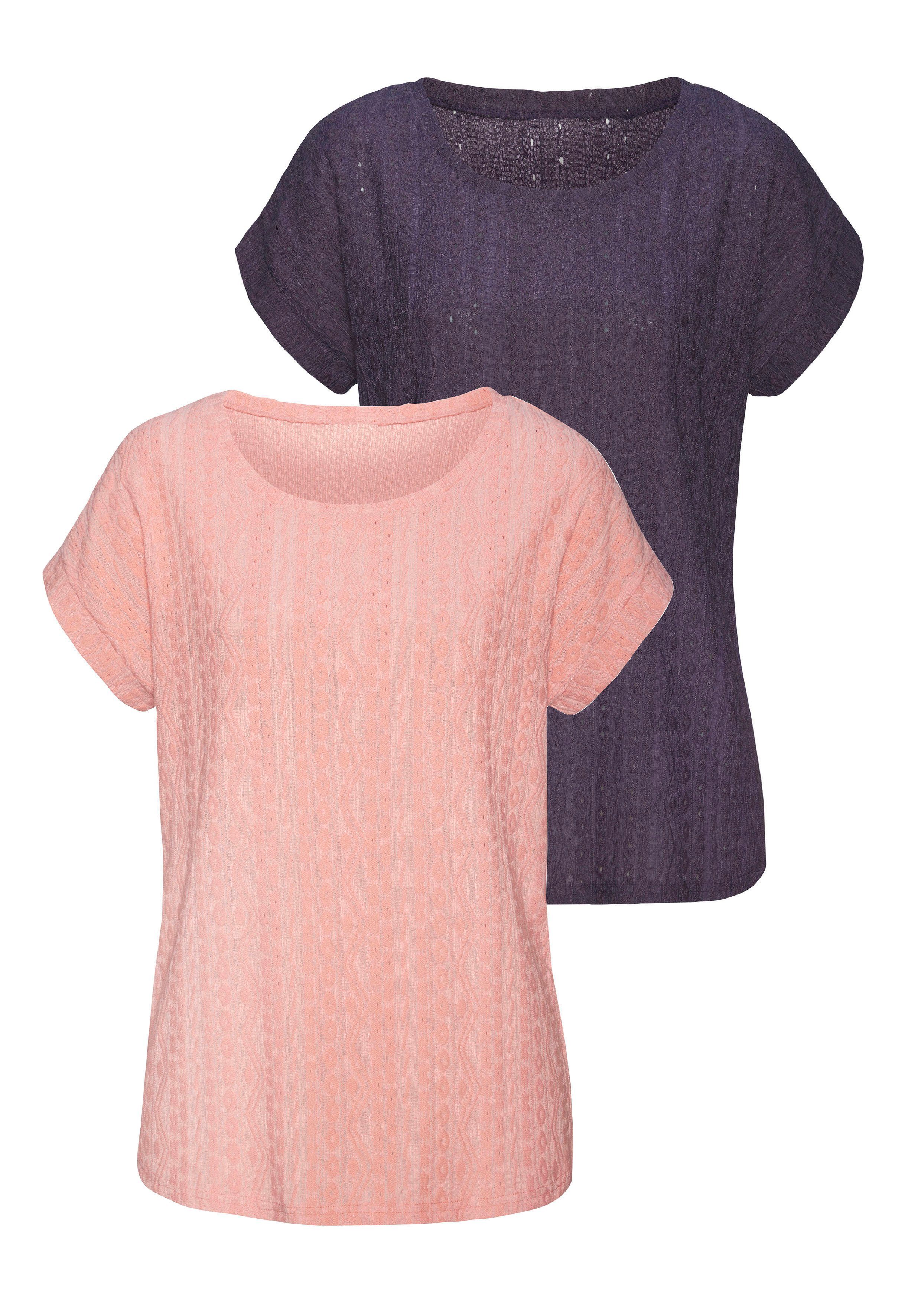 Vivance Kurzarmshirt "mit modischem Jacquard-Muster", (2er-Pack), aus pfleg günstig online kaufen