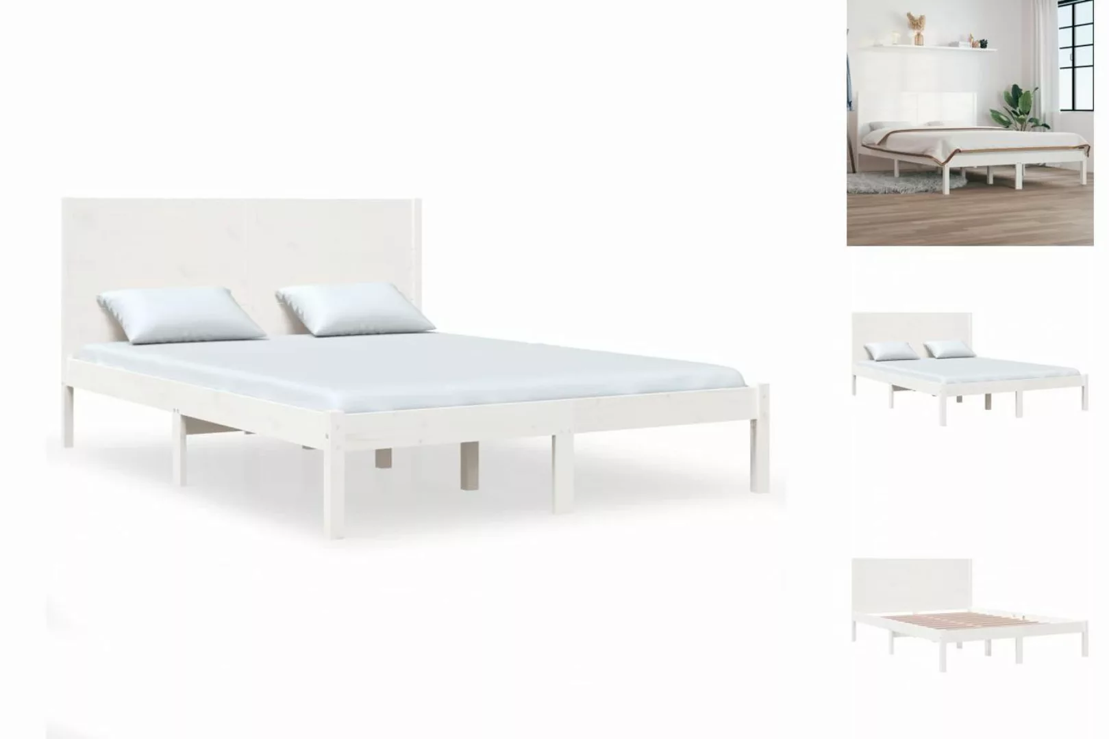 vidaXL Bettgestell Massivholzbett Weiß Kiefer 160x200 cm Bett Bettgestell D günstig online kaufen