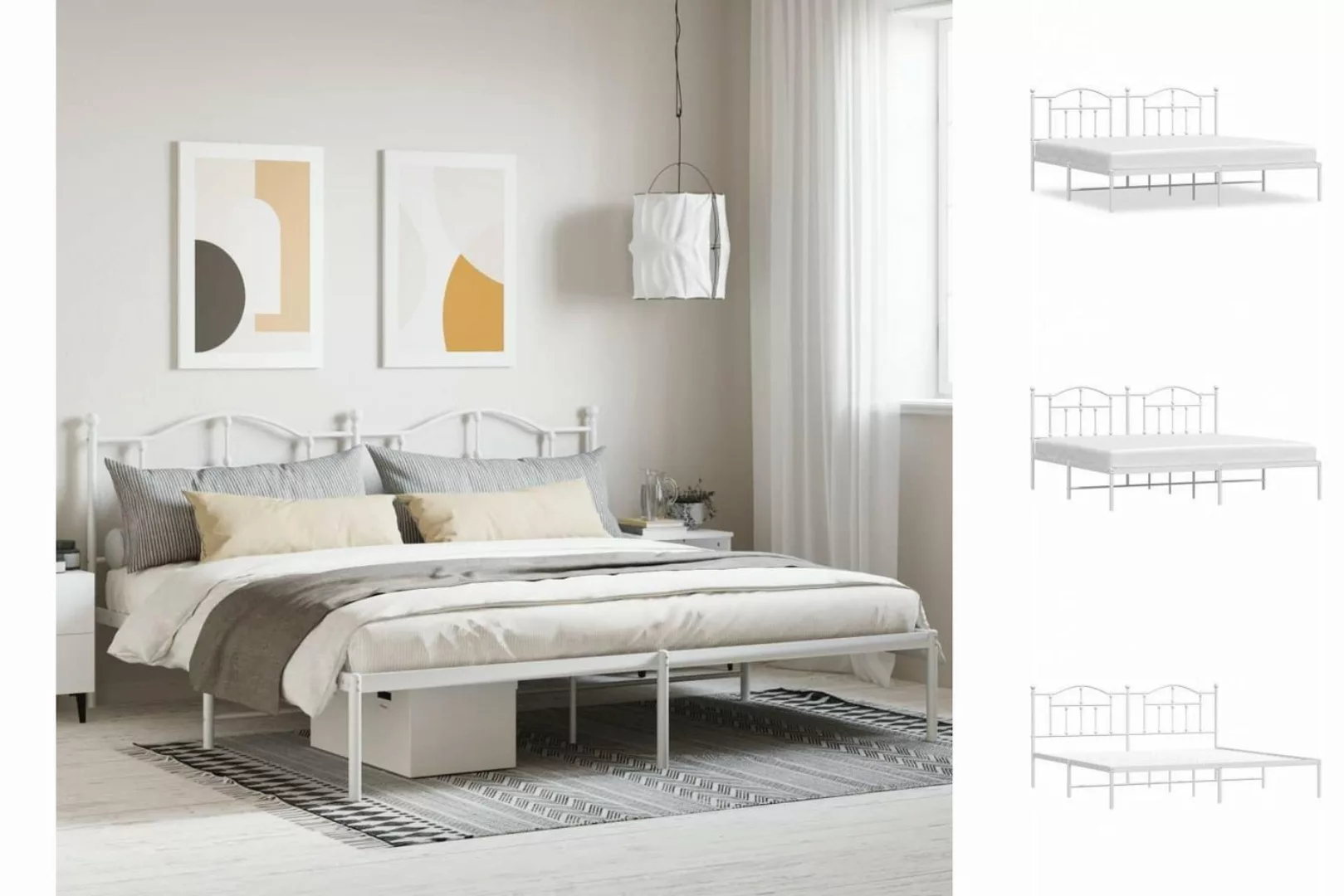 vidaXL Bettgestell Bettrahmen mit Kopfteil Metall Weiß 200x200 cm Bett Bett günstig online kaufen