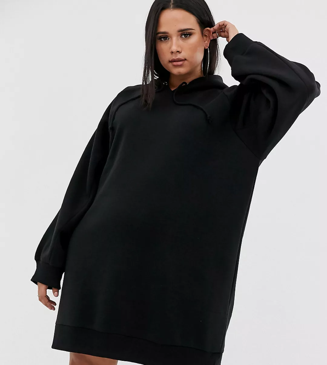 COLLUSION Plus – Schwarzes Pulloverkleid mit Kapuze günstig online kaufen