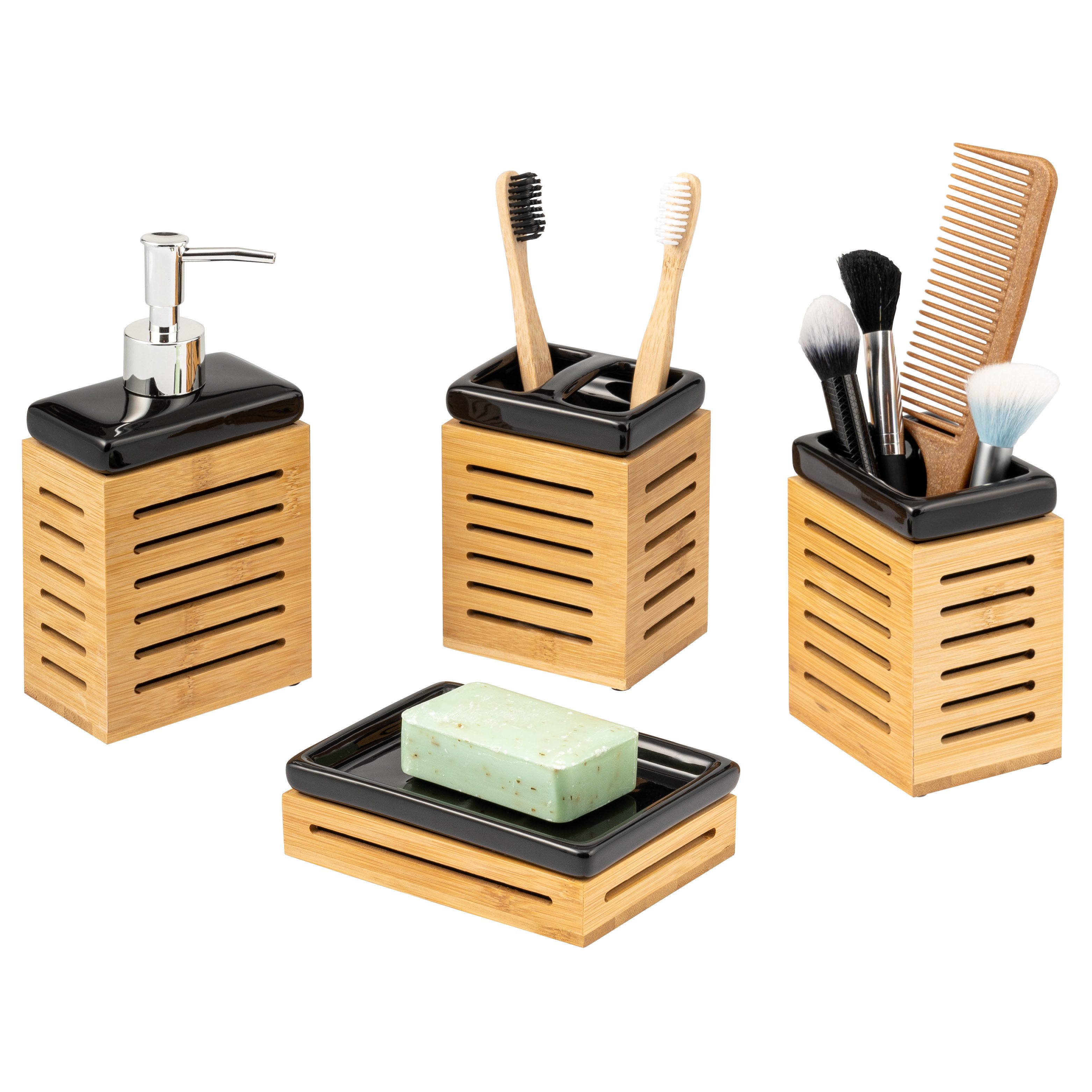 bremermann Badaccessoire-Set Badezimmer-Set 4-tlg., Bambus, Keramik, günstig online kaufen
