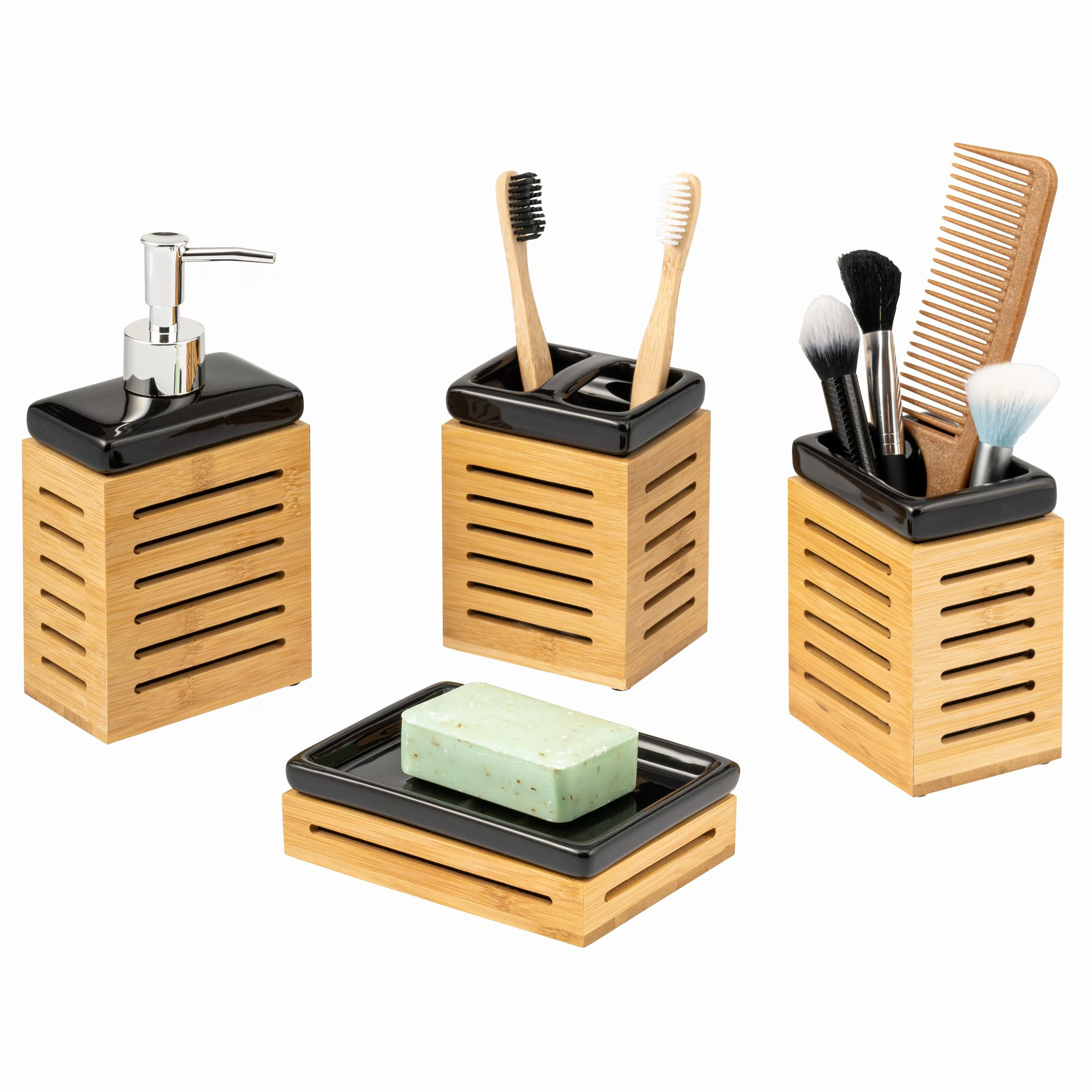 bremermann Badaccessoire-Set Badezimmer-Set 4-tlg., Bambus, Keramik, günstig online kaufen