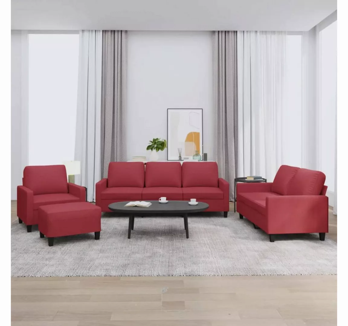 vidaXL Sofa Sofagarnitur mit Kissen Kunstleder, Standard + Fußhocker, Rot günstig online kaufen