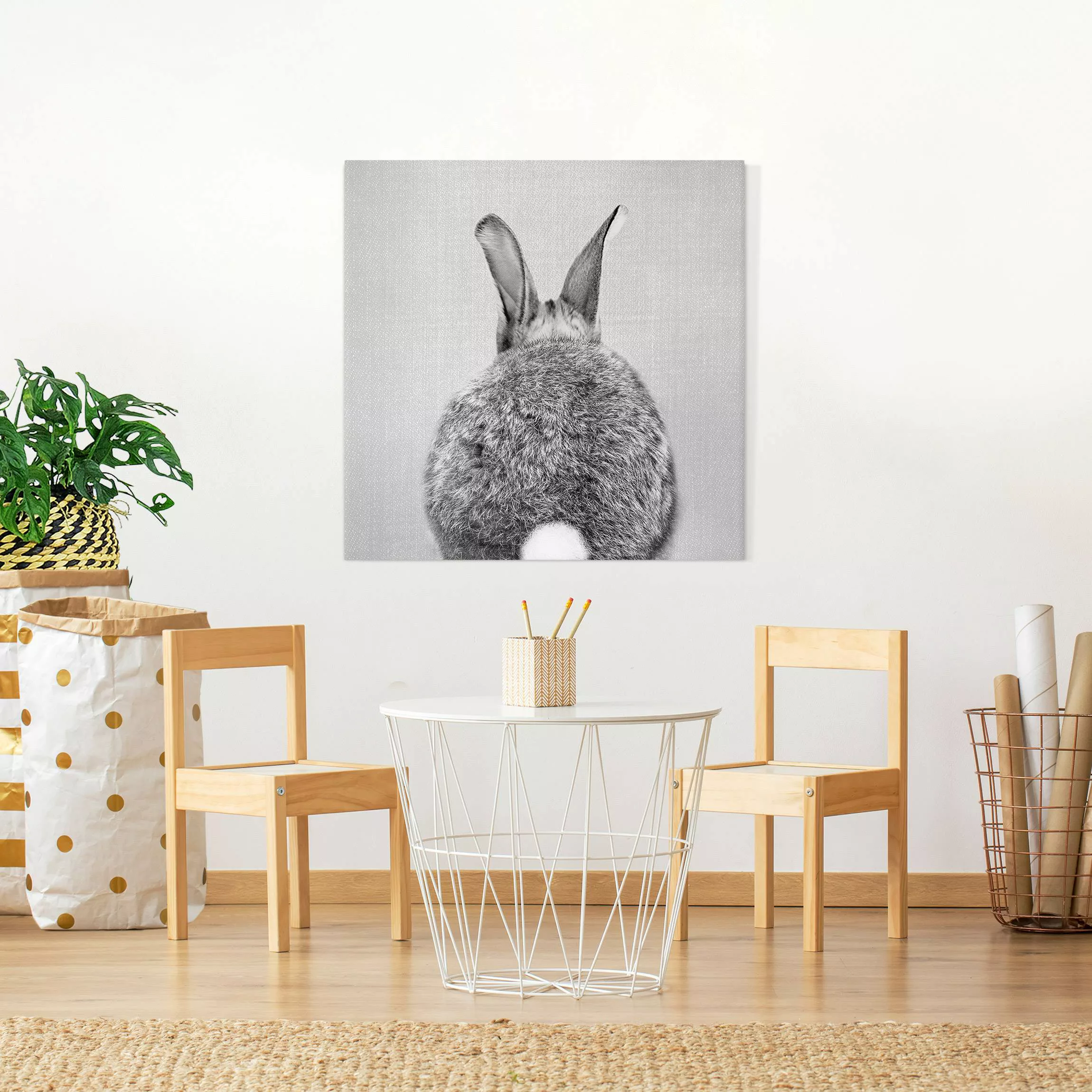 Leinwandbild Hase von hinten Schwarz Weiß günstig online kaufen