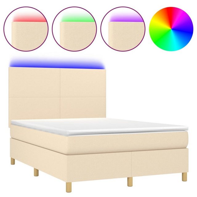 vidaXL Bettgestell Boxspringbett mit Matratze LED Creme 140x190 cm Stoff Be günstig online kaufen