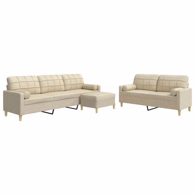 vidaXL Sofa 3-tlg. Sofagarnitur mit Fußhocker & Dekokissen Creme Stoff günstig online kaufen