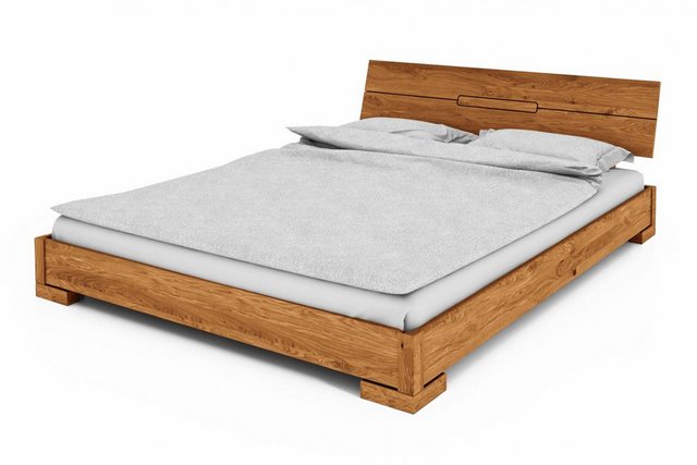 Natur24 Einzelbett Bett Bento 5 Sonderlänge 140x210 Wildeiche Holzkopfteil günstig online kaufen