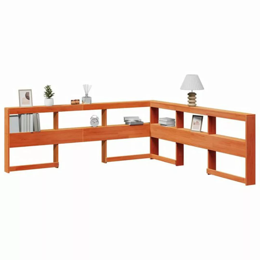 vidaXL Bett, Kopfteil mit Bücherregal L-Form Wachsbraun 180 cm Massivholz günstig online kaufen