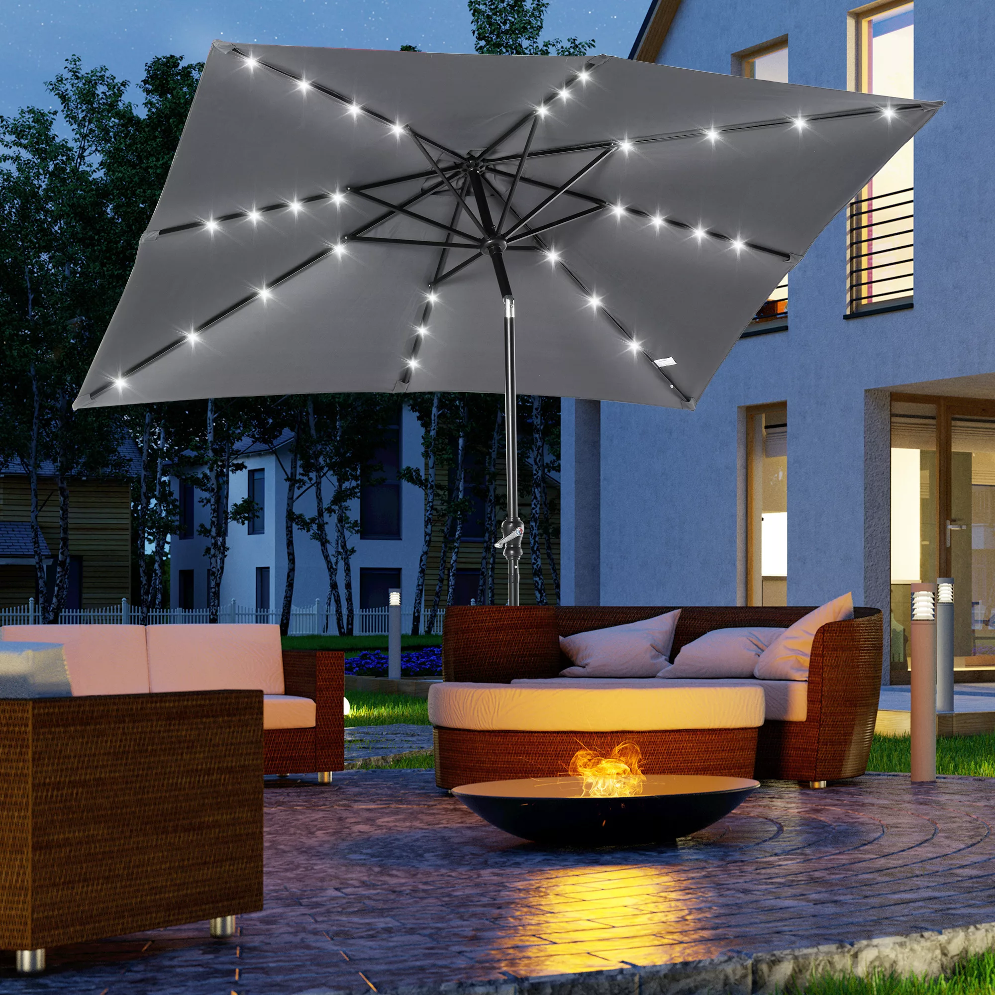 Outsunny Garten Sonnenschirm Gerader 3 x 2 m rechteckig neigbar mit LED-Sol günstig online kaufen
