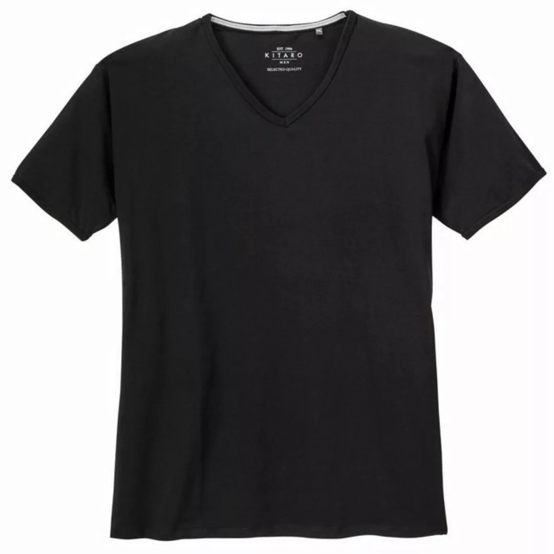 Kitaro V-Shirt Übergrößen V-Neck Stretch-T-Shirt Basic schwarz Kitaro günstig online kaufen