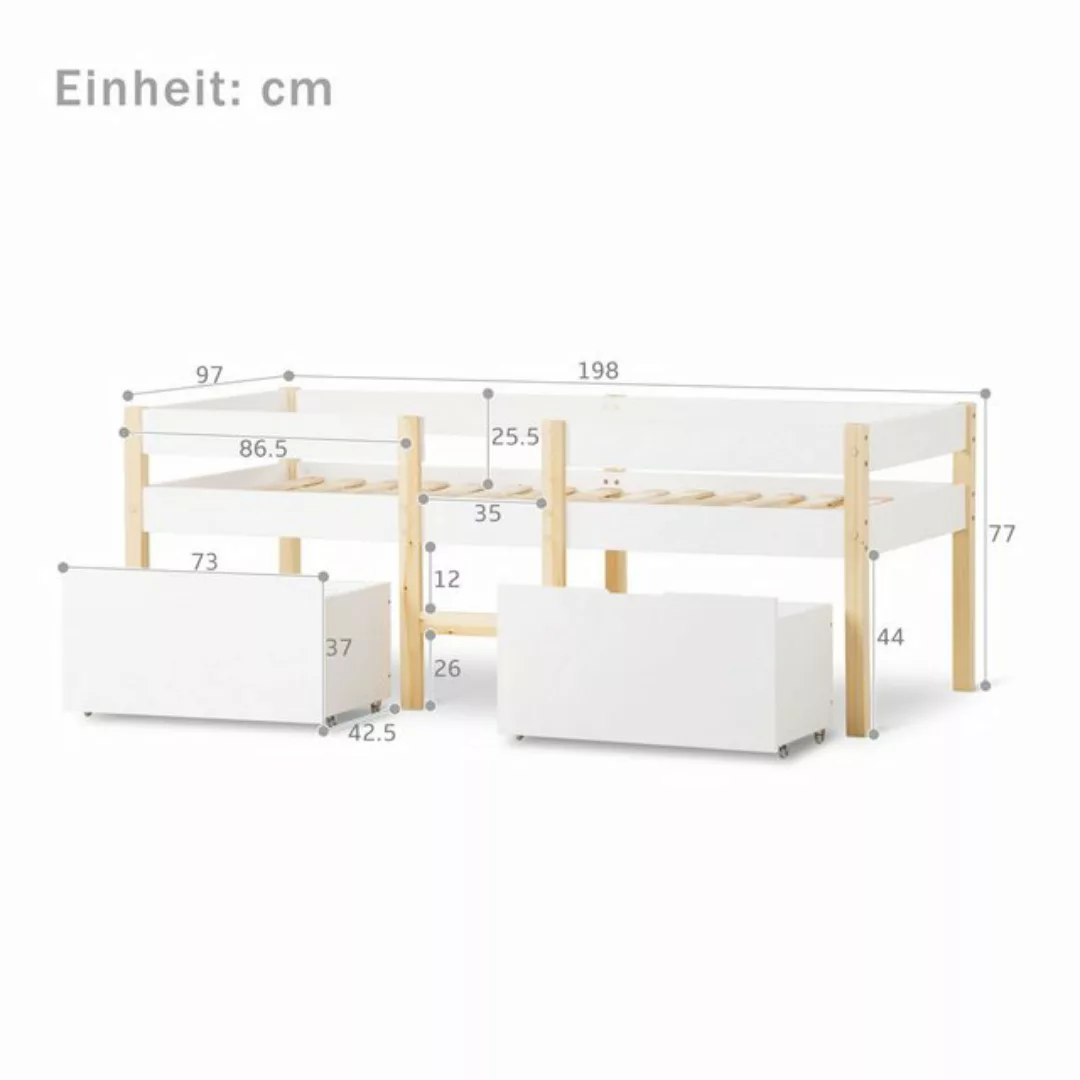 Tongtong Kinderbett mit Rausfallschutz, Kiefer-Vollholz-90*190/200 cm-Weiß günstig online kaufen