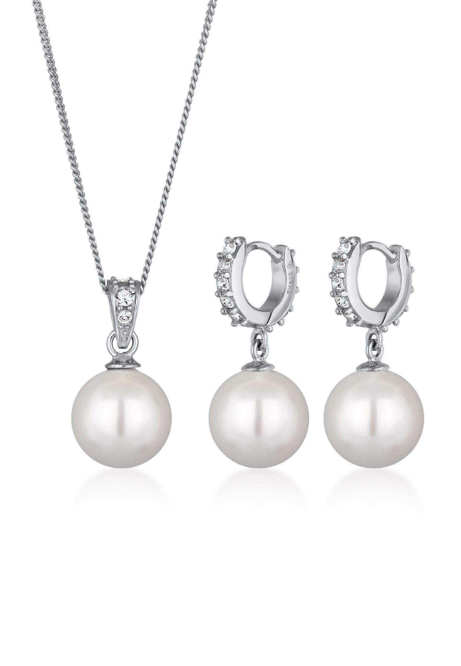 Elli Schmuckset Muschelkernperlen Weiß Glas Kristalle günstig online kaufen