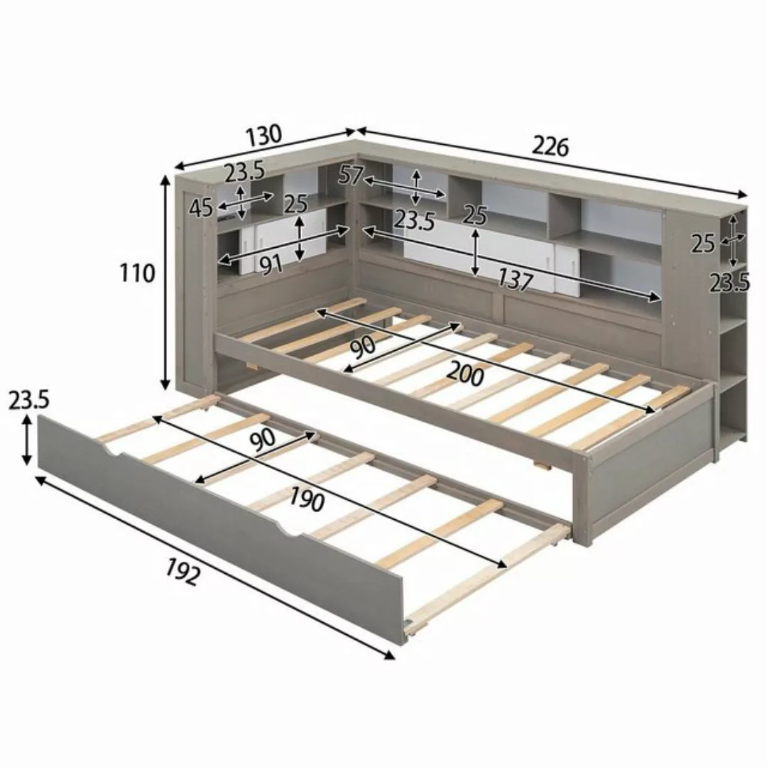 Celya Kinderbett 90x200cm Plattformbett mit 90x190cm Ausziehbett günstig online kaufen