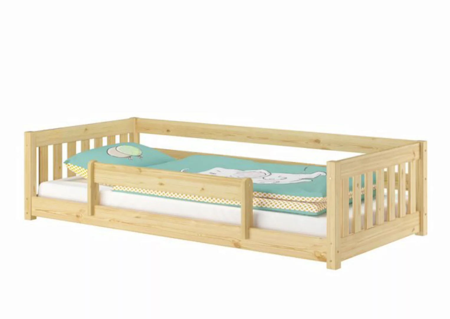 ERST-HOLZ Bett Niederflurbett für Kinder mit Sicherung 90x200 Kiefer massiv günstig online kaufen