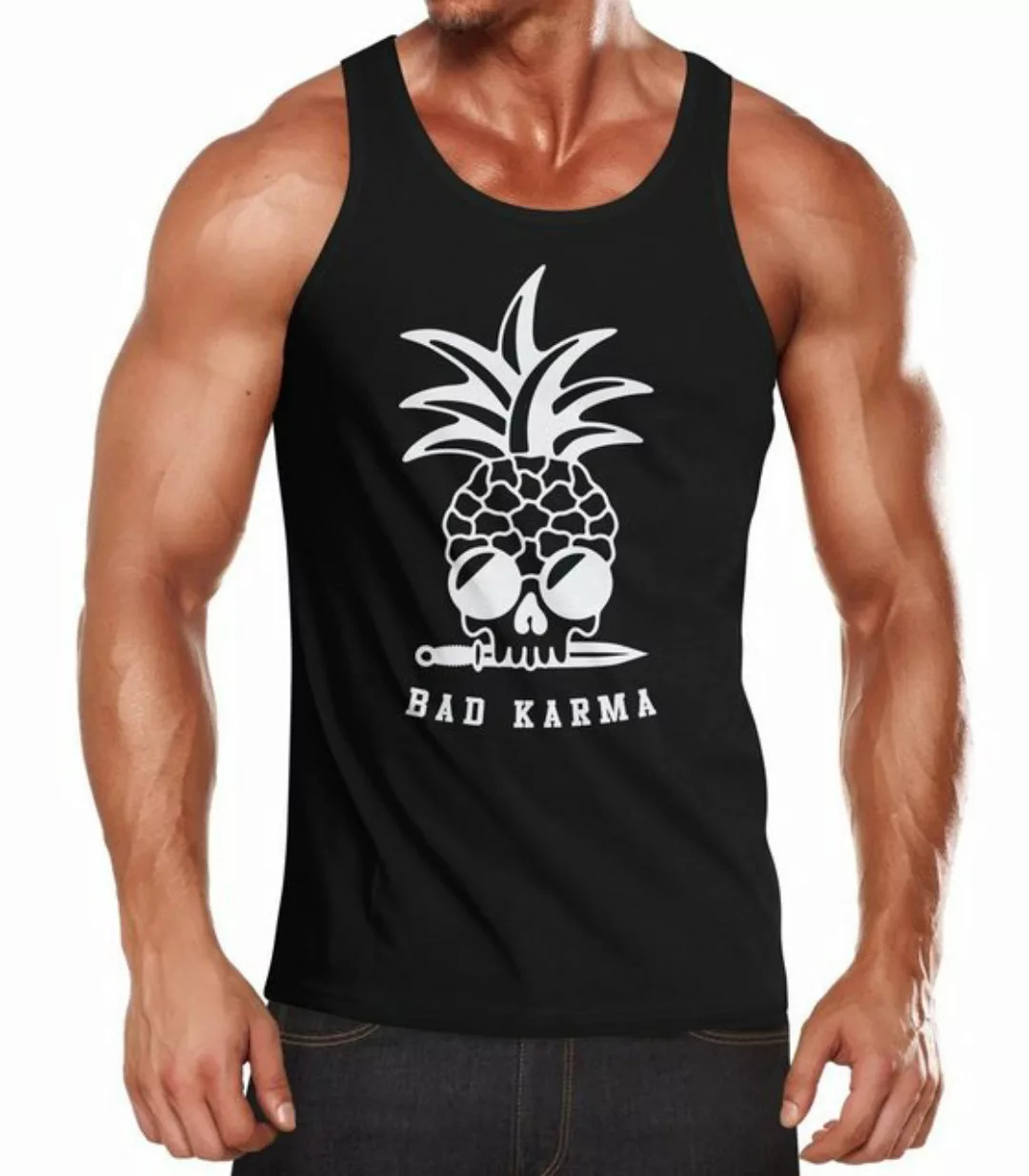 Neverless Tanktop Herren Tank-Top Totenkopf Ananas-Trend Bad Karma Skull So günstig online kaufen