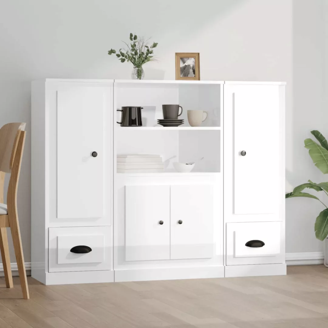 Vidaxl Highboards 3 Stk. Hochglanz-weiß Holzwerkstoff günstig online kaufen