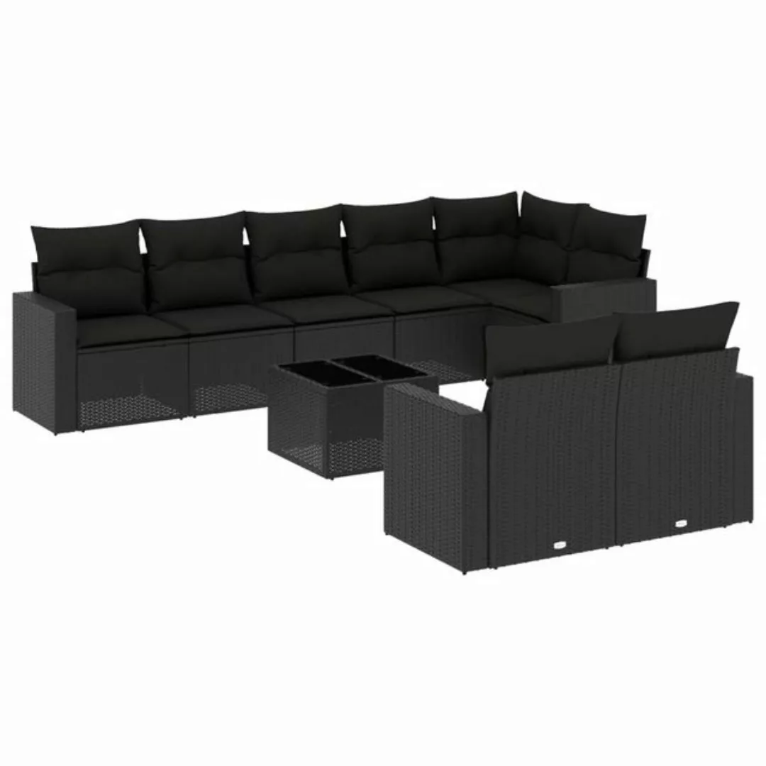 vidaXL Sofaelement 9-tlg. Garten-Sofagarnitur mit Kissen Schwarz Poly Ratta günstig online kaufen