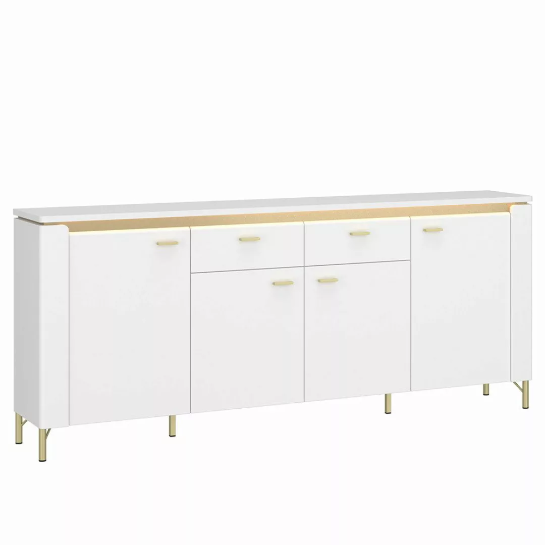 Lomadox Sideboard LUKA-129, weiß mit goldfarbenen günstig online kaufen