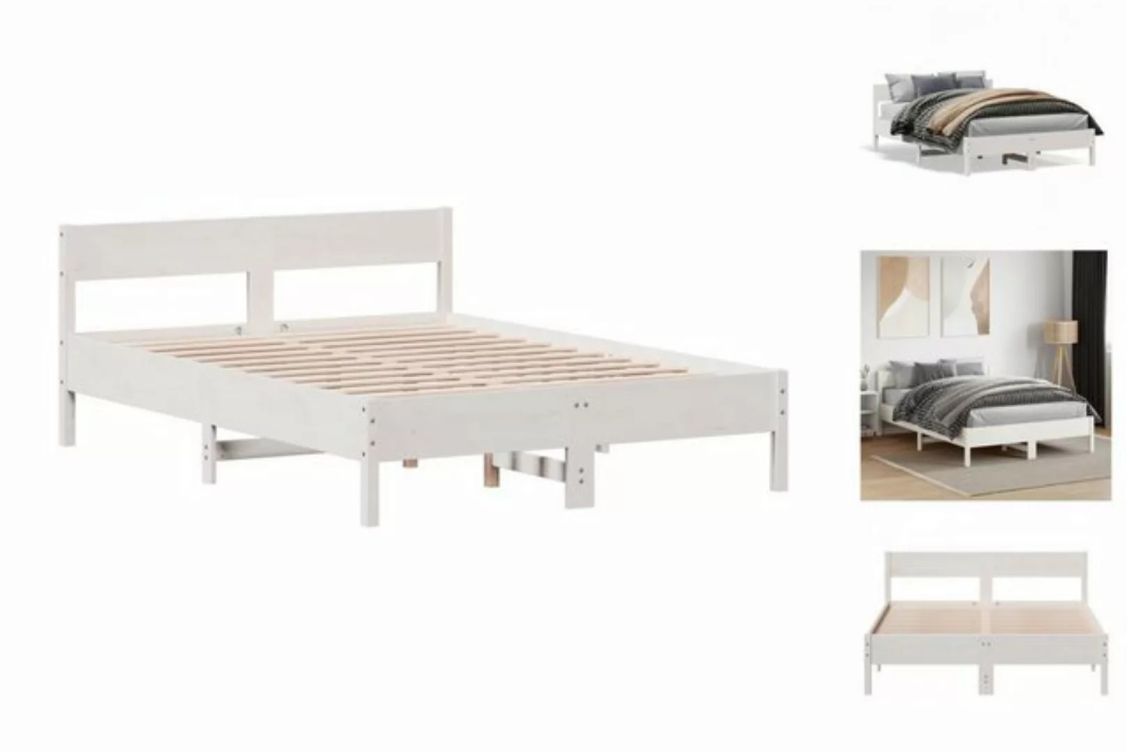 vidaXL Bettgestell Massivholzbett mit Kopfteil Weiß 120x200 cm Kiefer Bett günstig online kaufen