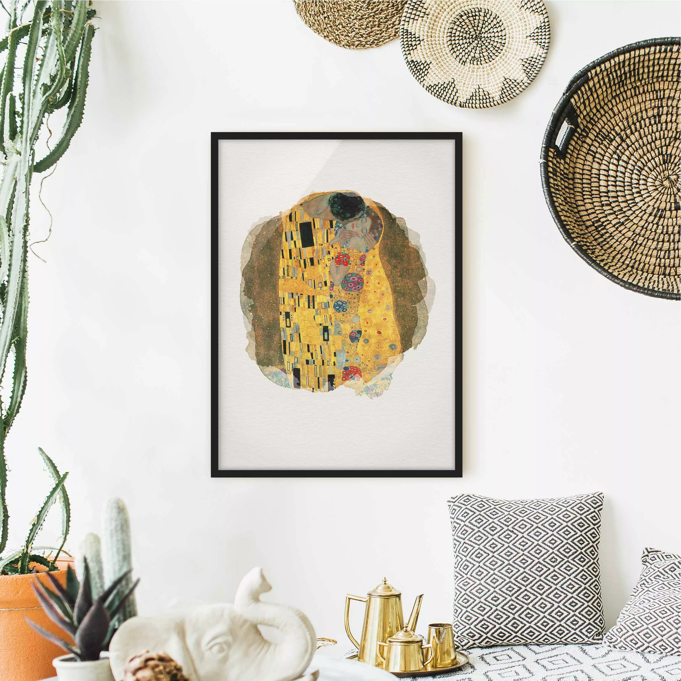 Bild mit Rahmen Kunstdruck - Hochformat Wasserfarben - Gustav Klimt - Der K günstig online kaufen