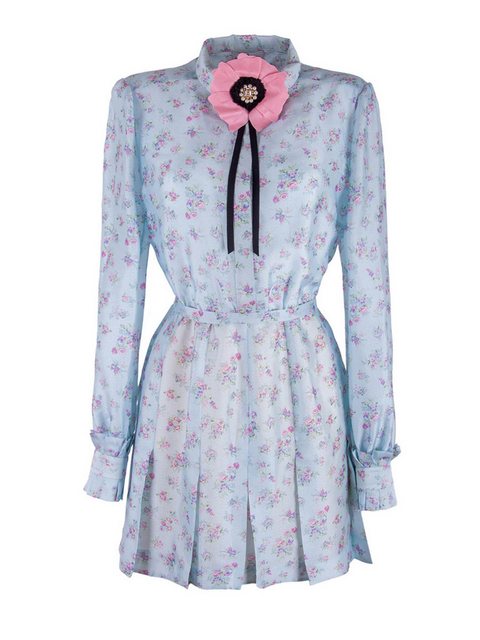 RUA & RUA Minikleid Kleid aus Seide Hemdkleid Seidenkleid mit Blumen-Brosch günstig online kaufen