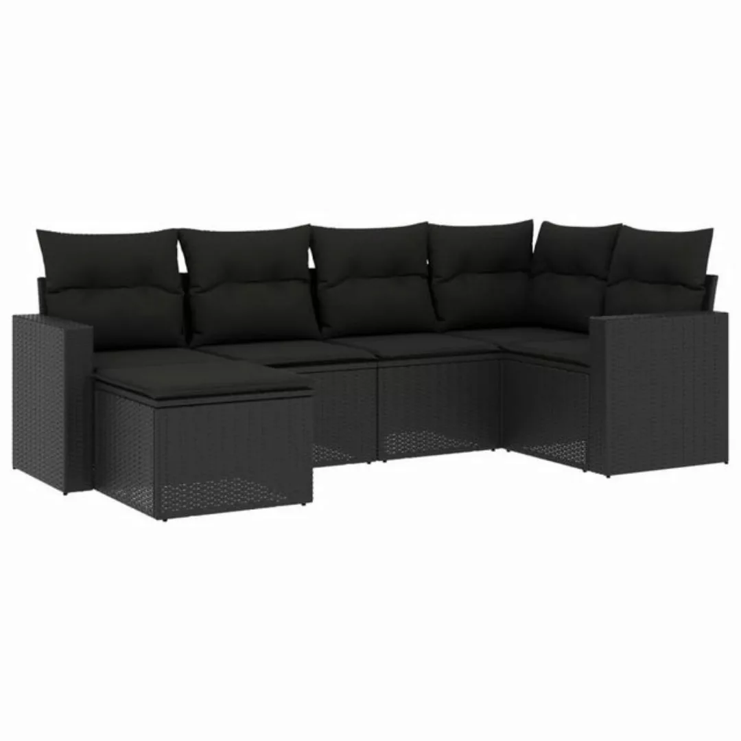 vidaXL Loungesofa 6-tlg. Garten-Sofagarnitur mit Kissen Schwarz Poly Rattan günstig online kaufen