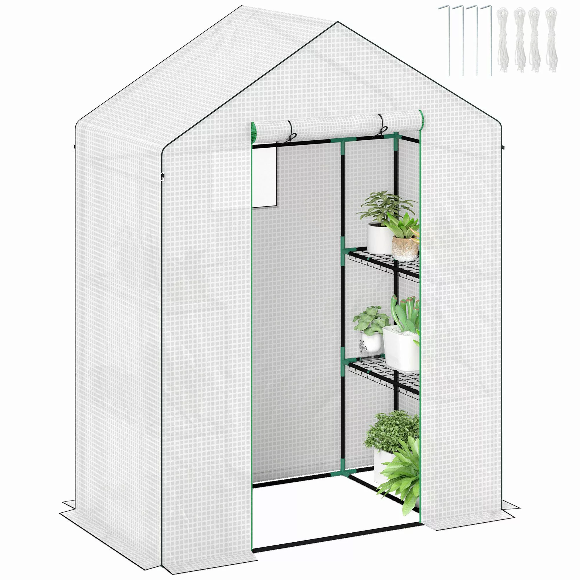 Outsunny Foliengewächshaus mit Rolltür, Fenster, Regale, günstig online kaufen
