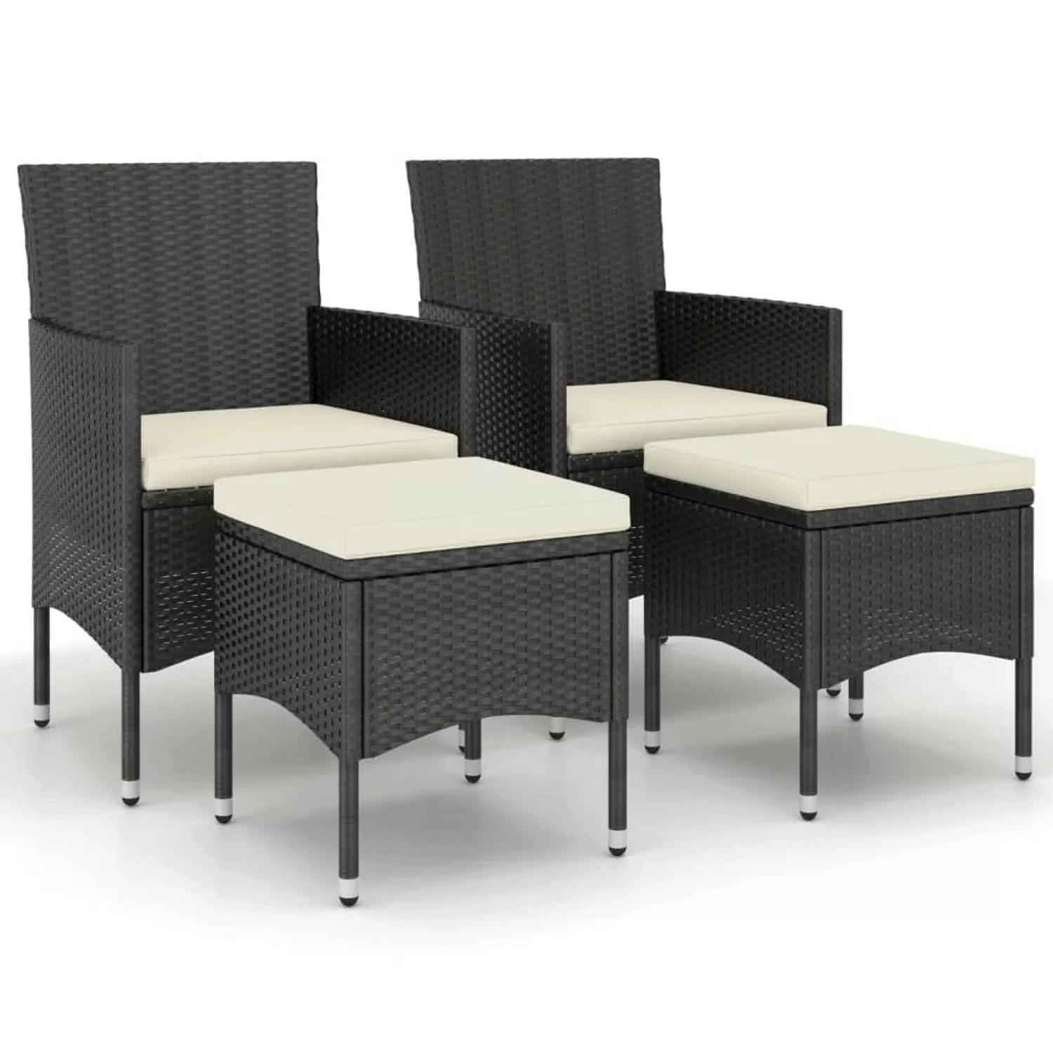 vidaXL 4-tlg. Gartenstuhl und Hocker Set Poly Rattan Schwarz Cremeweiß günstig online kaufen