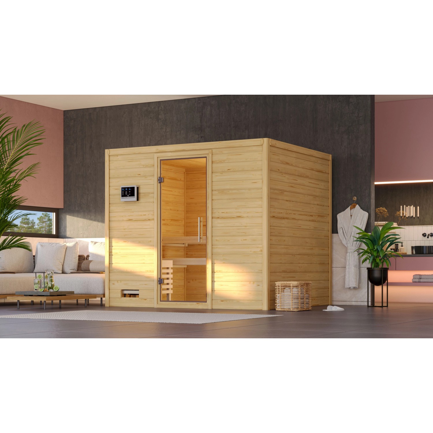 Karibu Sauna Sarina mit Bio-Ofen externe Stg.Easy Natur günstig online kaufen