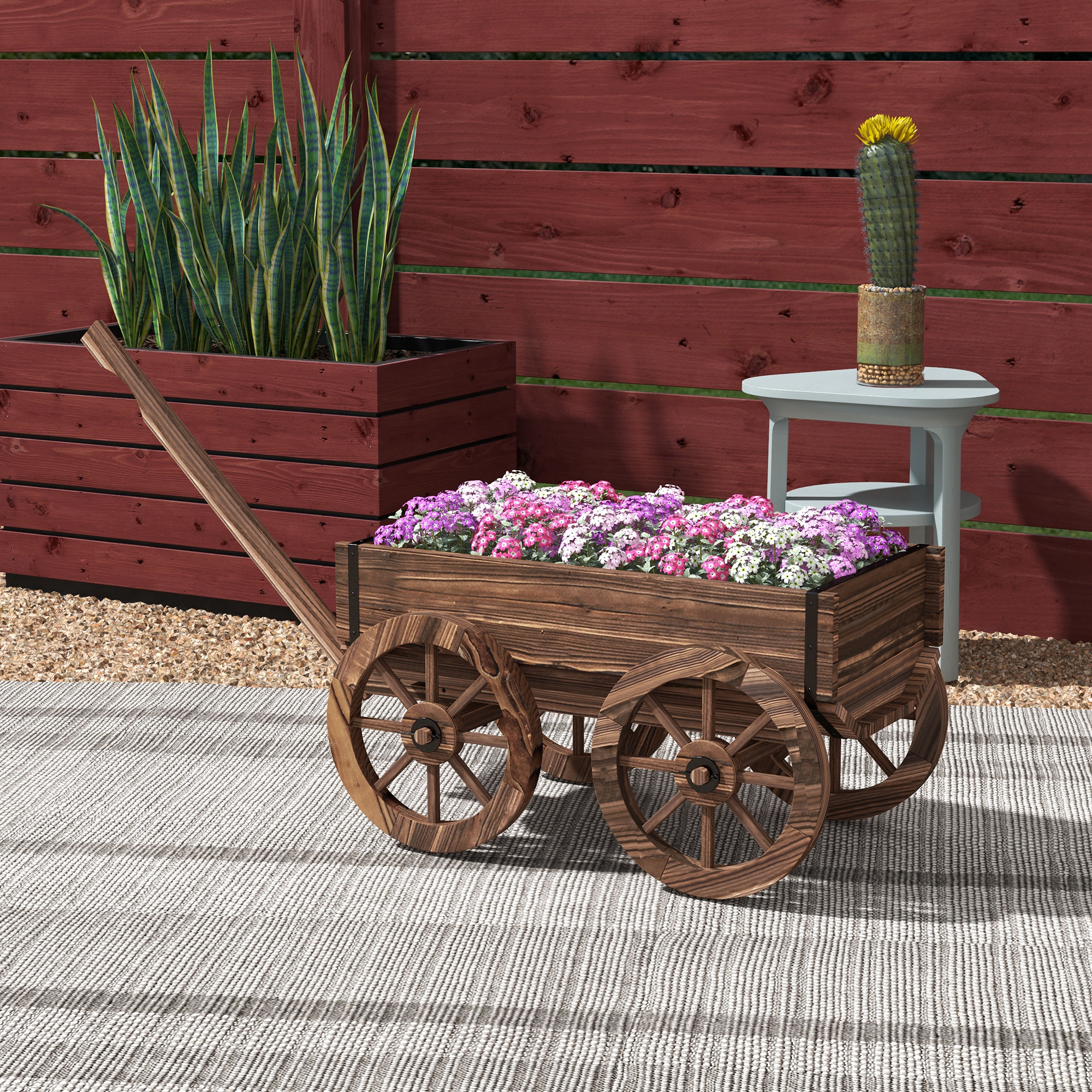 Outsunny Blumenkasten im Holzwagen-Design, Pflanzenwagen mit Griff, bis 30 günstig online kaufen