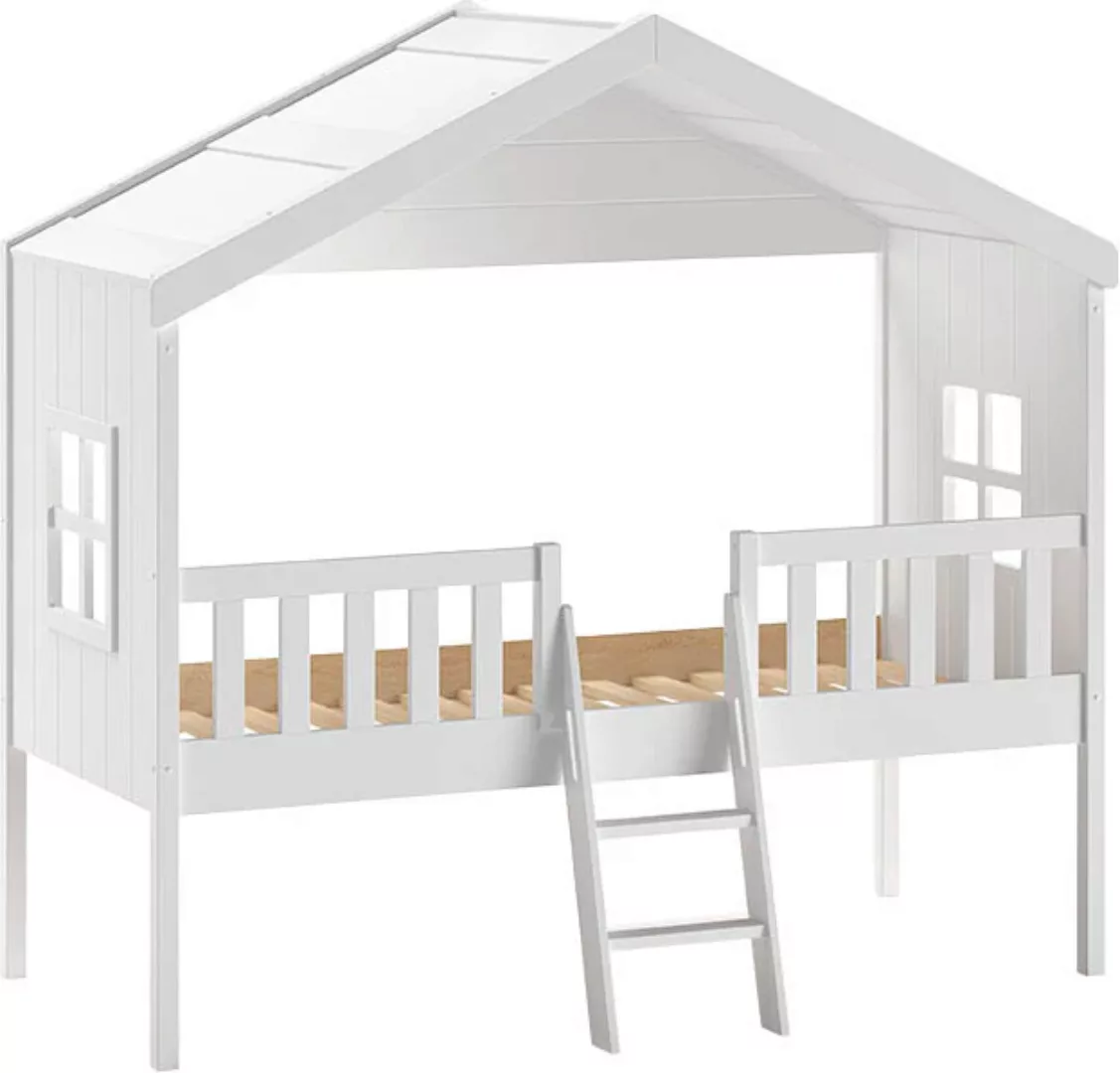 Natur24 Kinderbett Hochbett 90 x 200 cm Kiefer Weiß lackiert mit Leiter ink günstig online kaufen