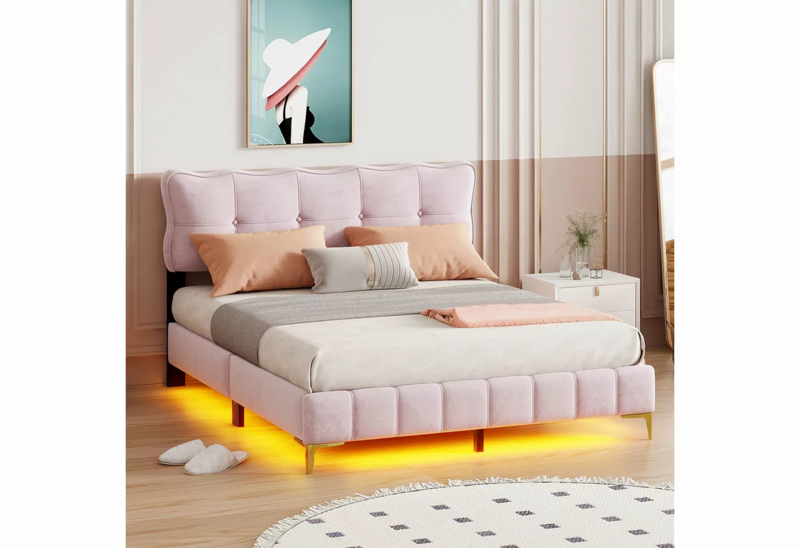 RIYO Polsterbett Doppelbett 160cm*200cm Jugendbett Doppelbett mit LED-Leuch günstig online kaufen