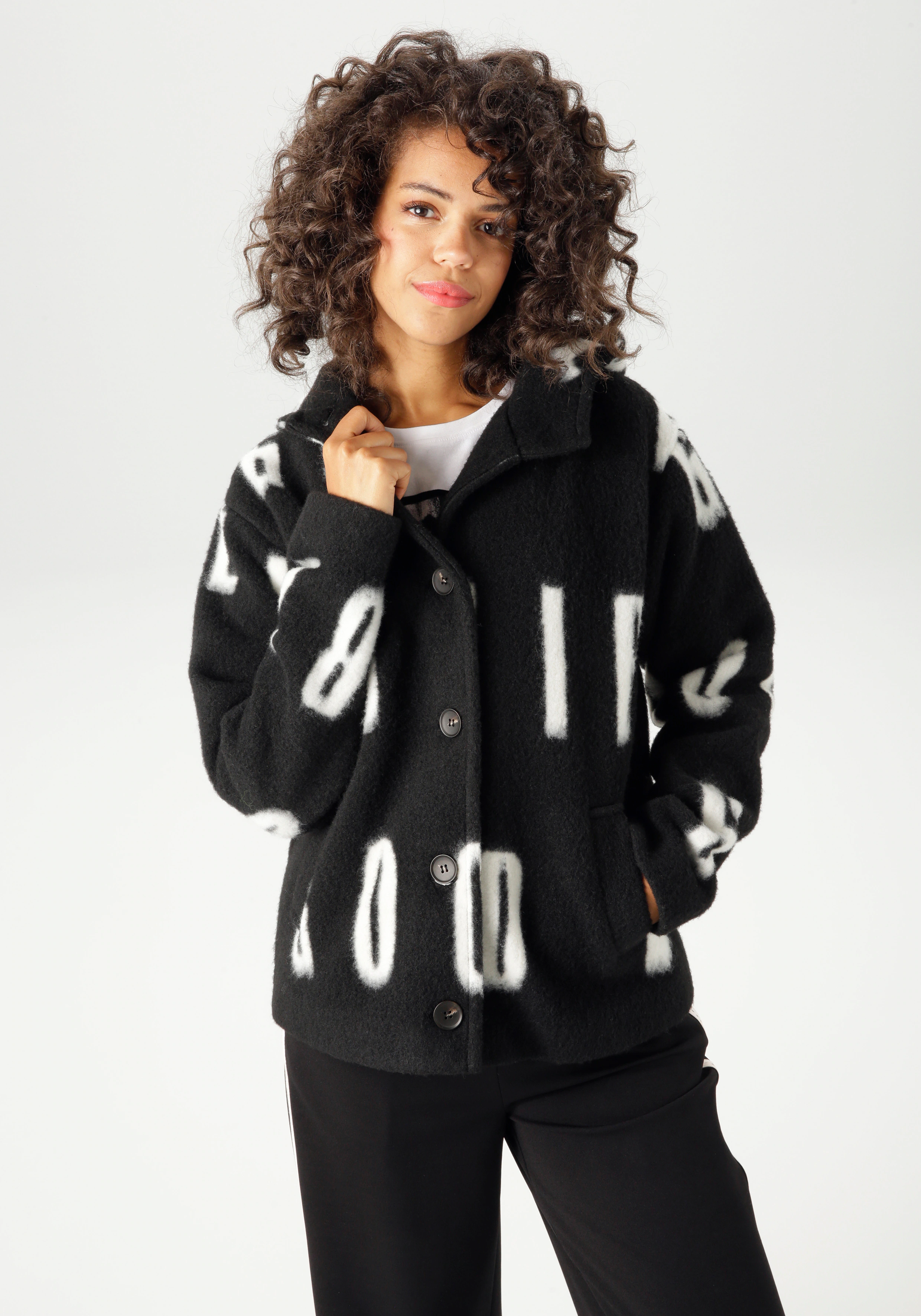 Aniston CASUAL Fleecejacke, mit großflächigem "GOOD VIBES"-Schriftzug - NEU günstig online kaufen