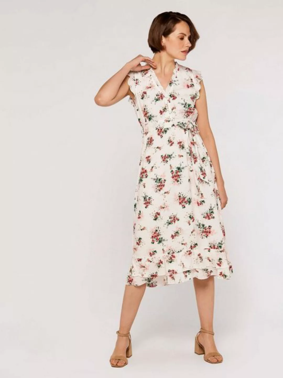 Apricot Midikleid Ditsy Floral Print Dress, (2-tlg., Stoffgürtel) mit Rüsch günstig online kaufen