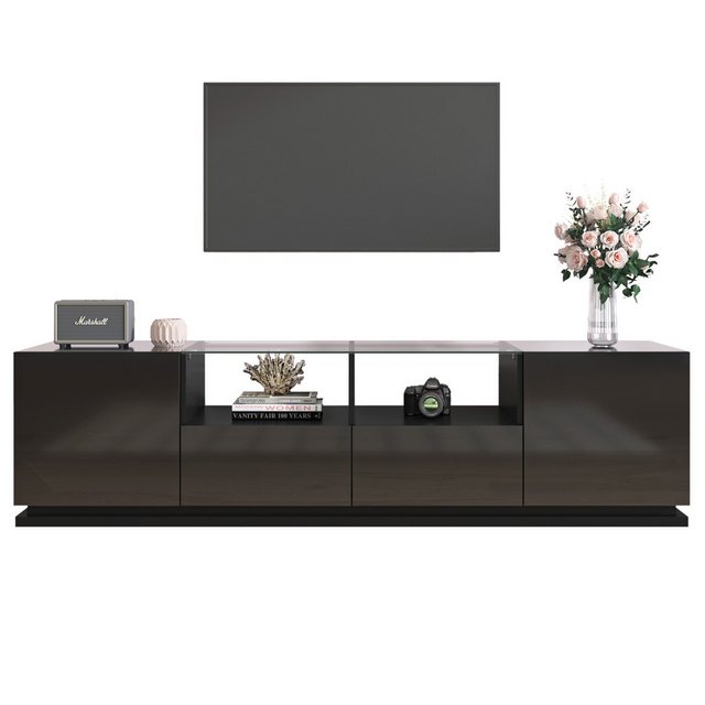 XDOVET TV-Schrank Lowboard Hochglänzender TV-Schrank mit Glasböden Zwei Sch günstig online kaufen