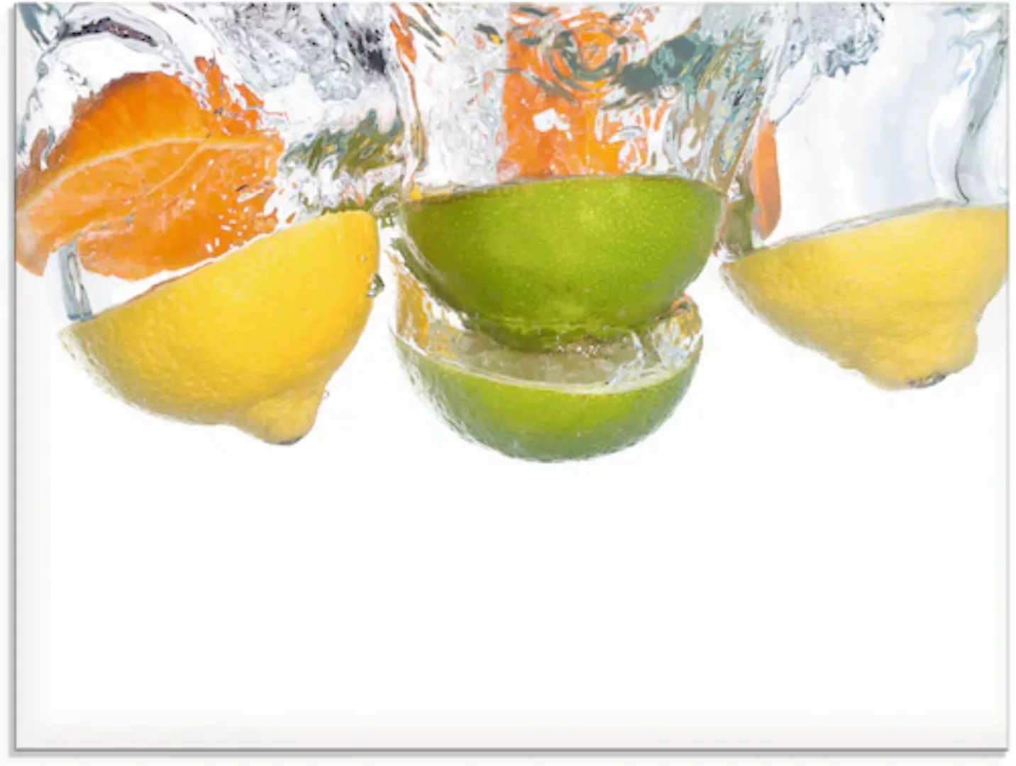 Artland Glasbild "Zitrusfrüchte fallen in klares Wasser", Lebensmittel, (1 günstig online kaufen