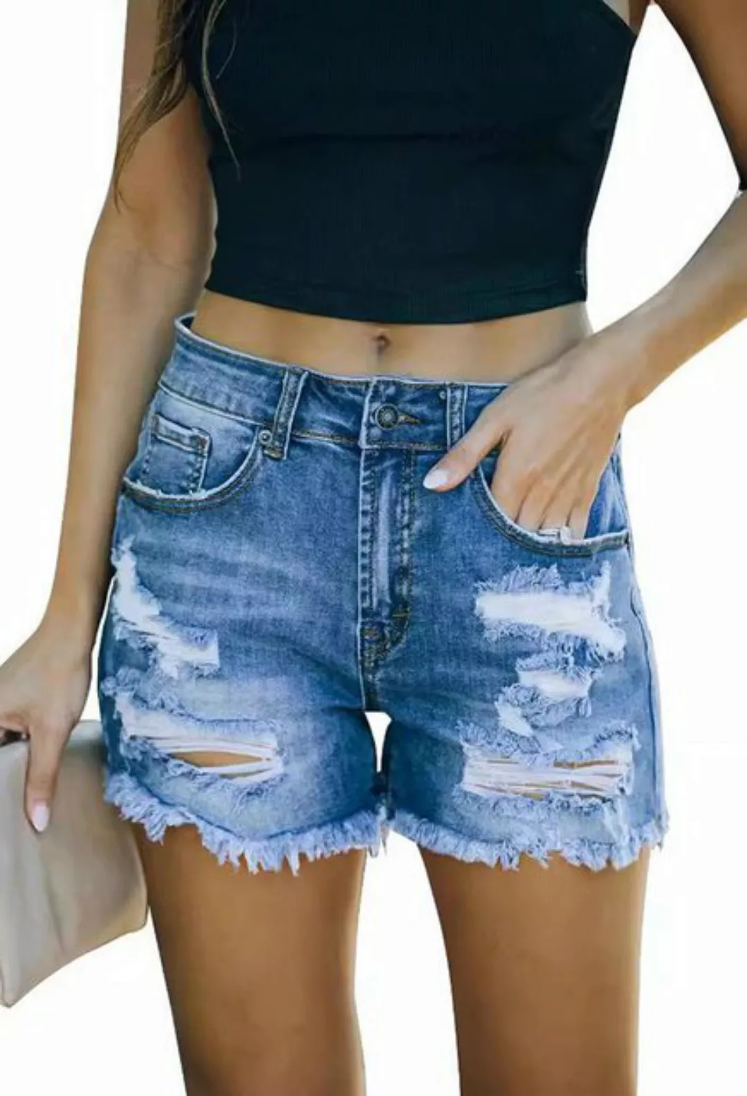 CHENIN Jeansshorts Lässige jeansshorts mit hoher taille und schmaler passfo günstig online kaufen