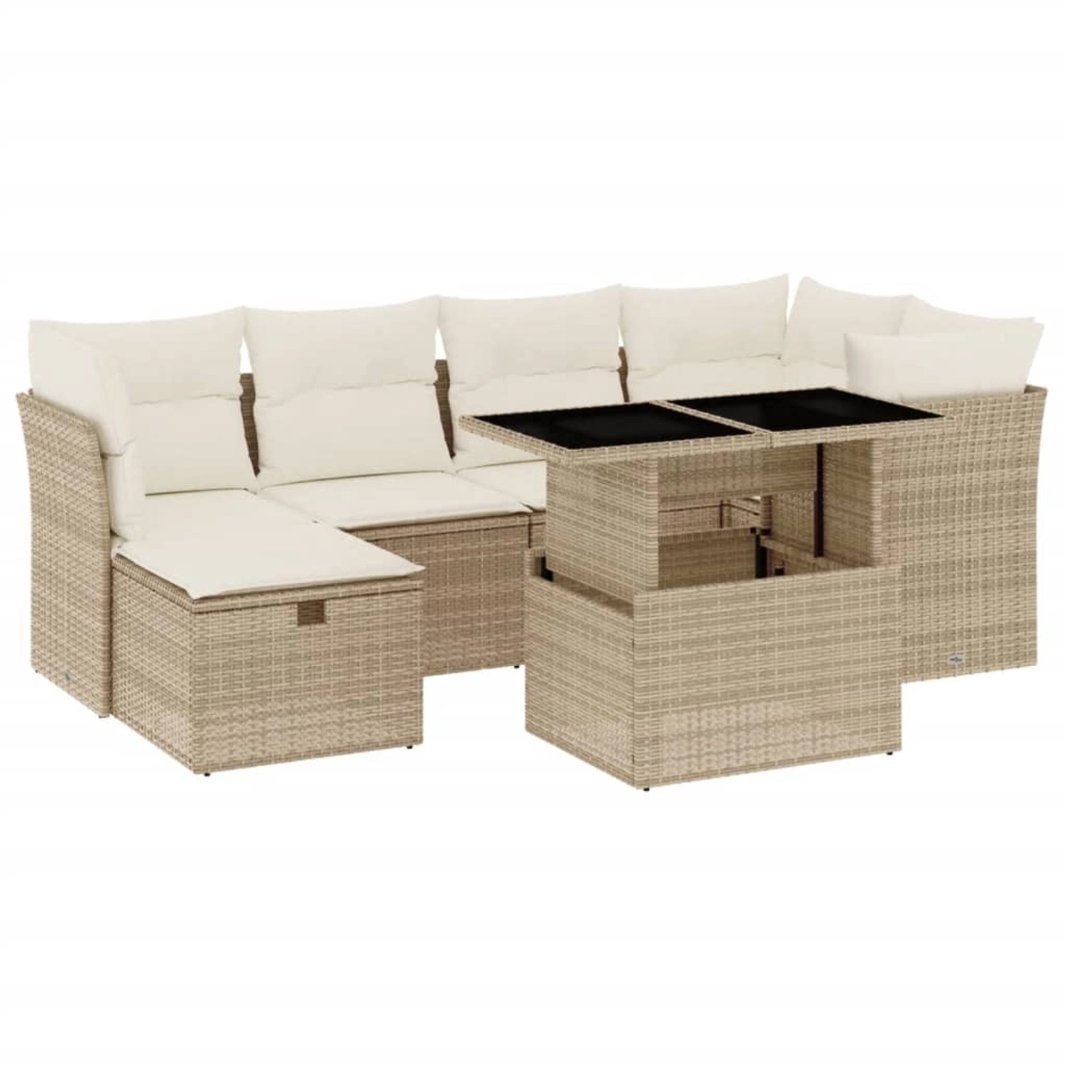 vidaXL 7-Tlg Garten-Sofagarnitur mit Kissen Beige Poly Rattan 3274658 günstig online kaufen