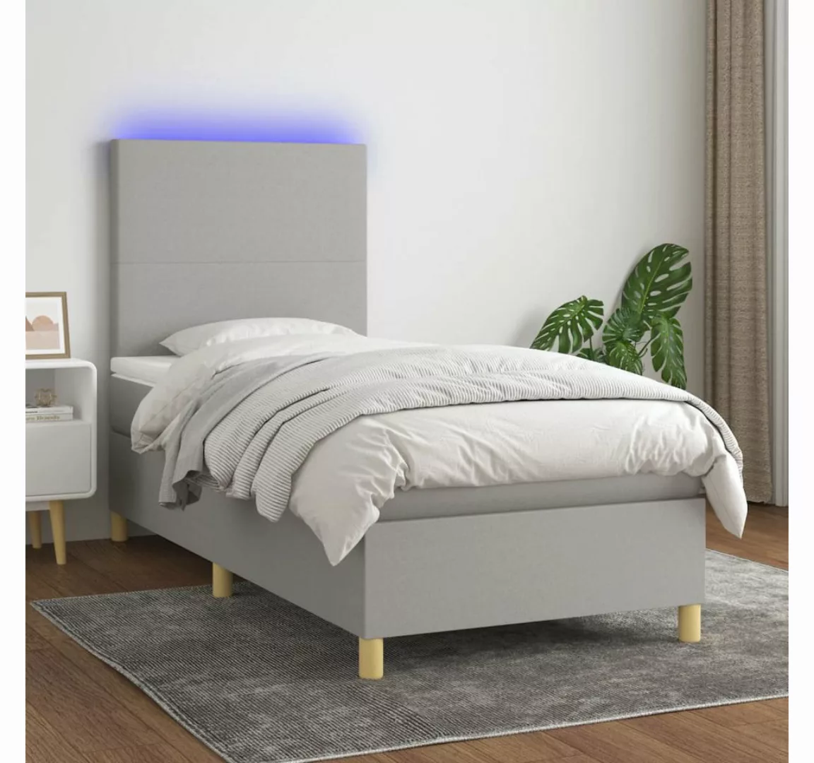 vidaXL Boxspringbett Boxspringbett mit Matratze LED Hellgrau 80x200 cm Stof günstig online kaufen