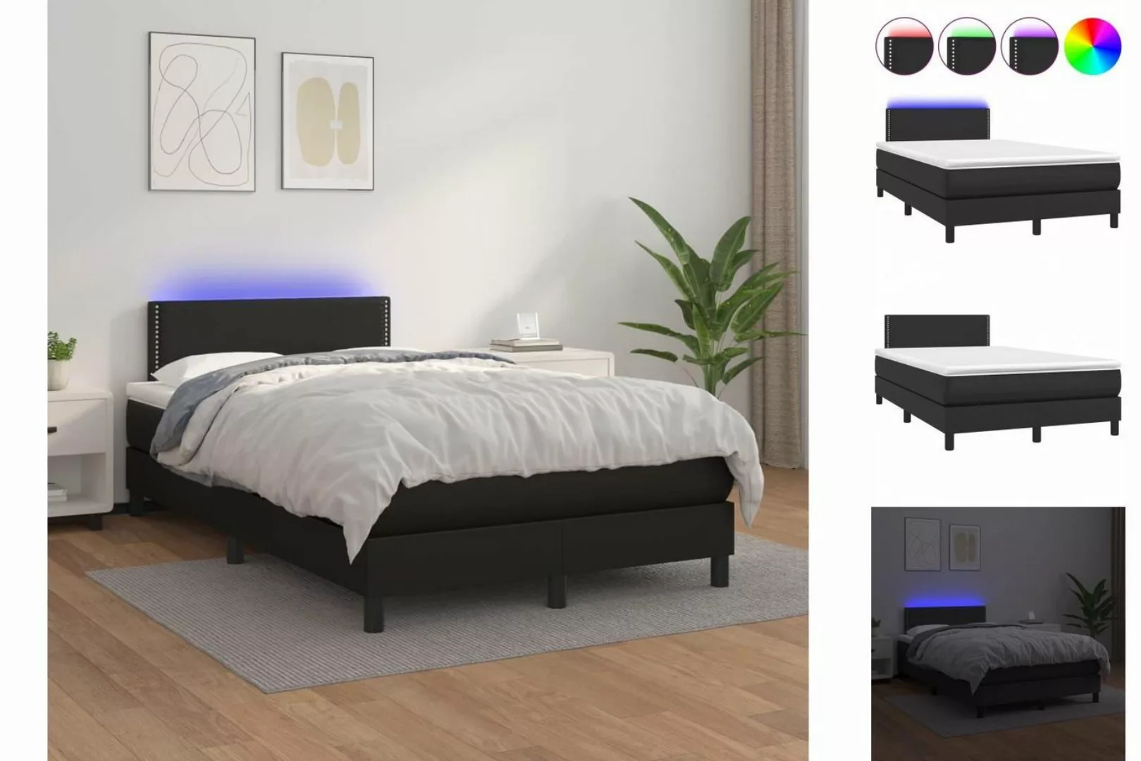 vidaXL Bettgestell Boxspringbett mit Matratze LED Schwarz 120x200 cm Kunstl günstig online kaufen