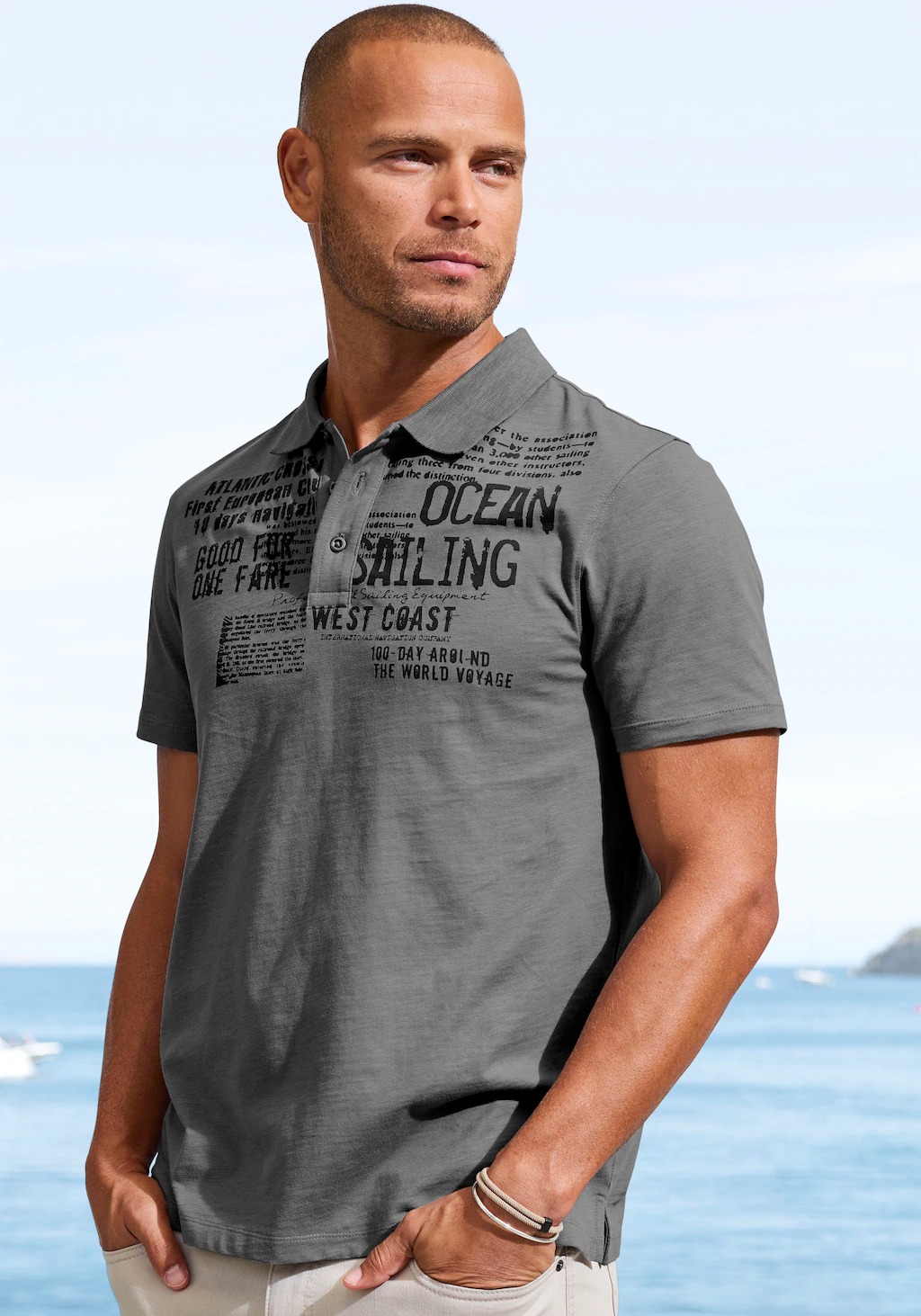John Devin Poloshirt "mit Print", Regular-Fit, aus Slub-Qualität, mit Print günstig online kaufen