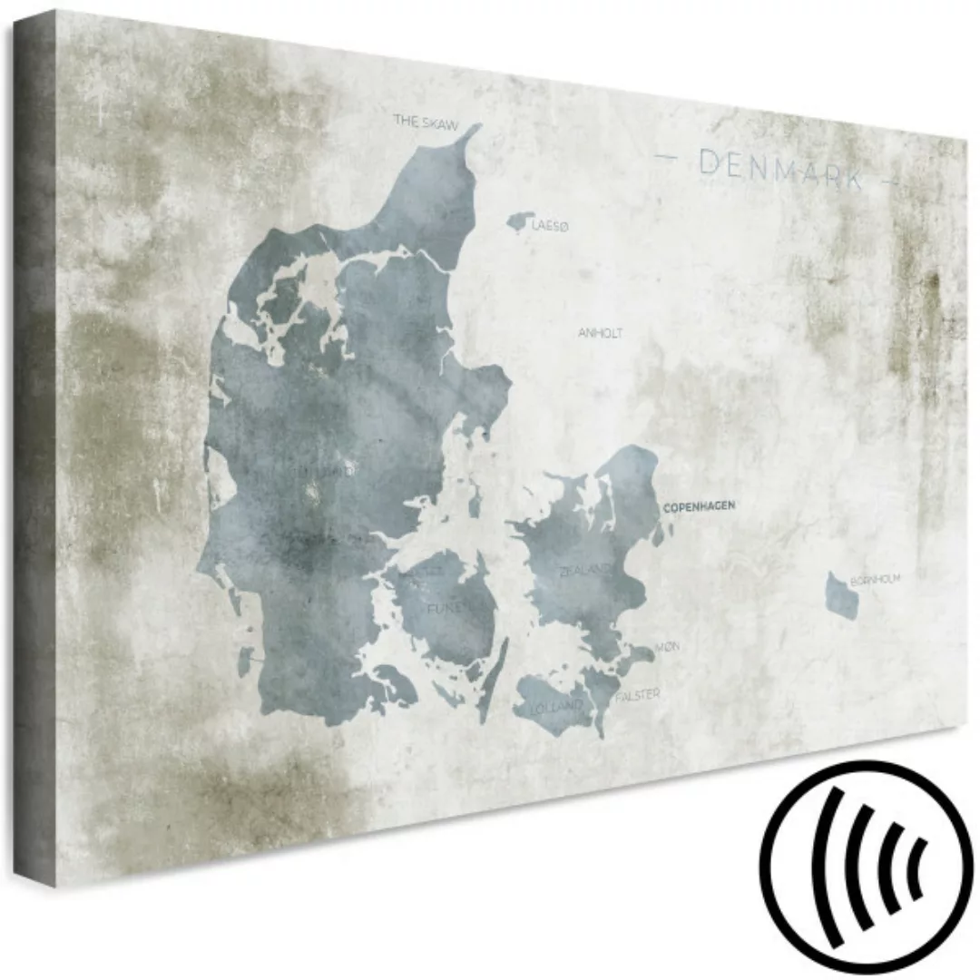 Leinwandbild Blaues Dänemark - konturierte Landkarte auf einem grauen Hinte günstig online kaufen