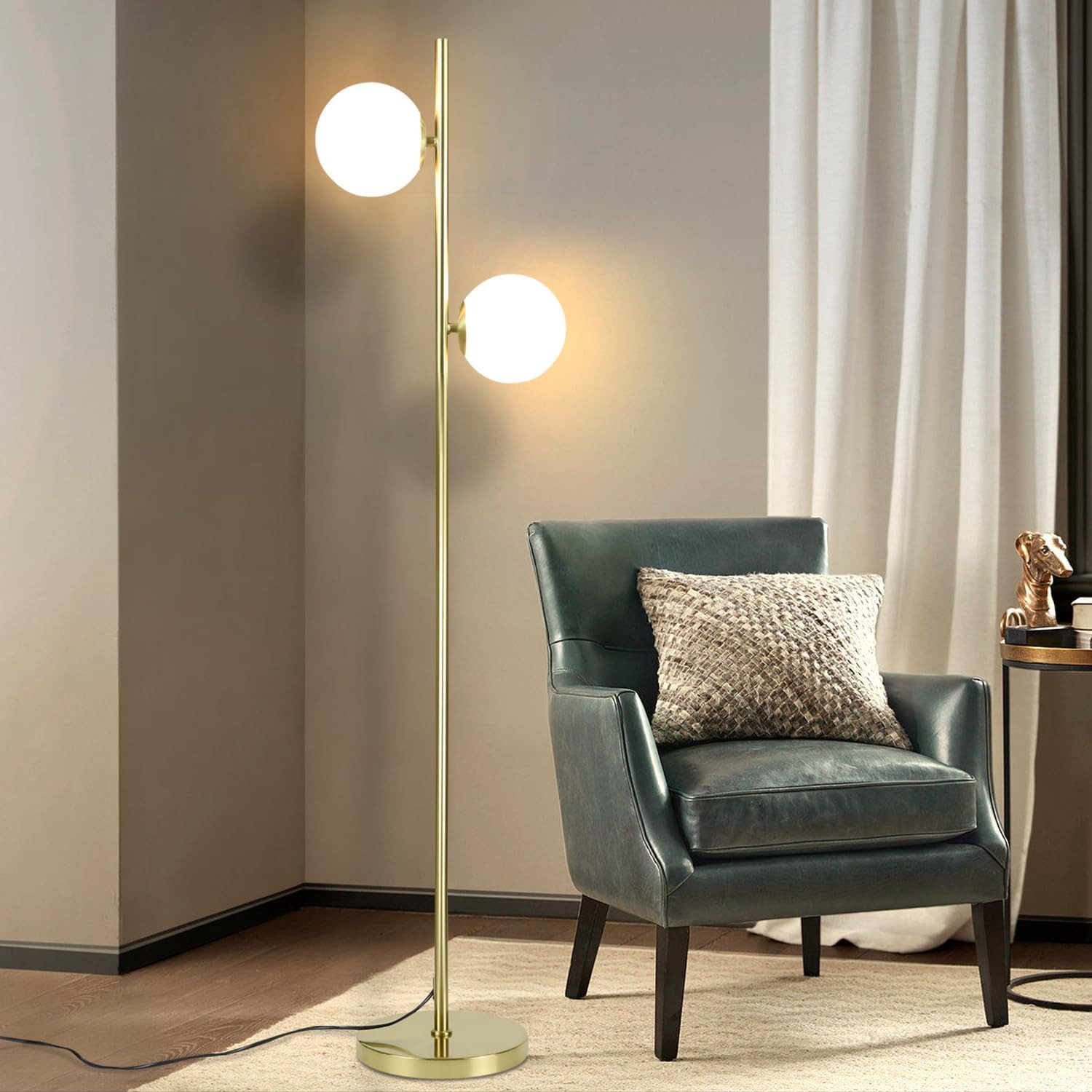 ZMH LED Stehlampe Gold 2-Flammmig Wohnzimmerlampe günstig online kaufen