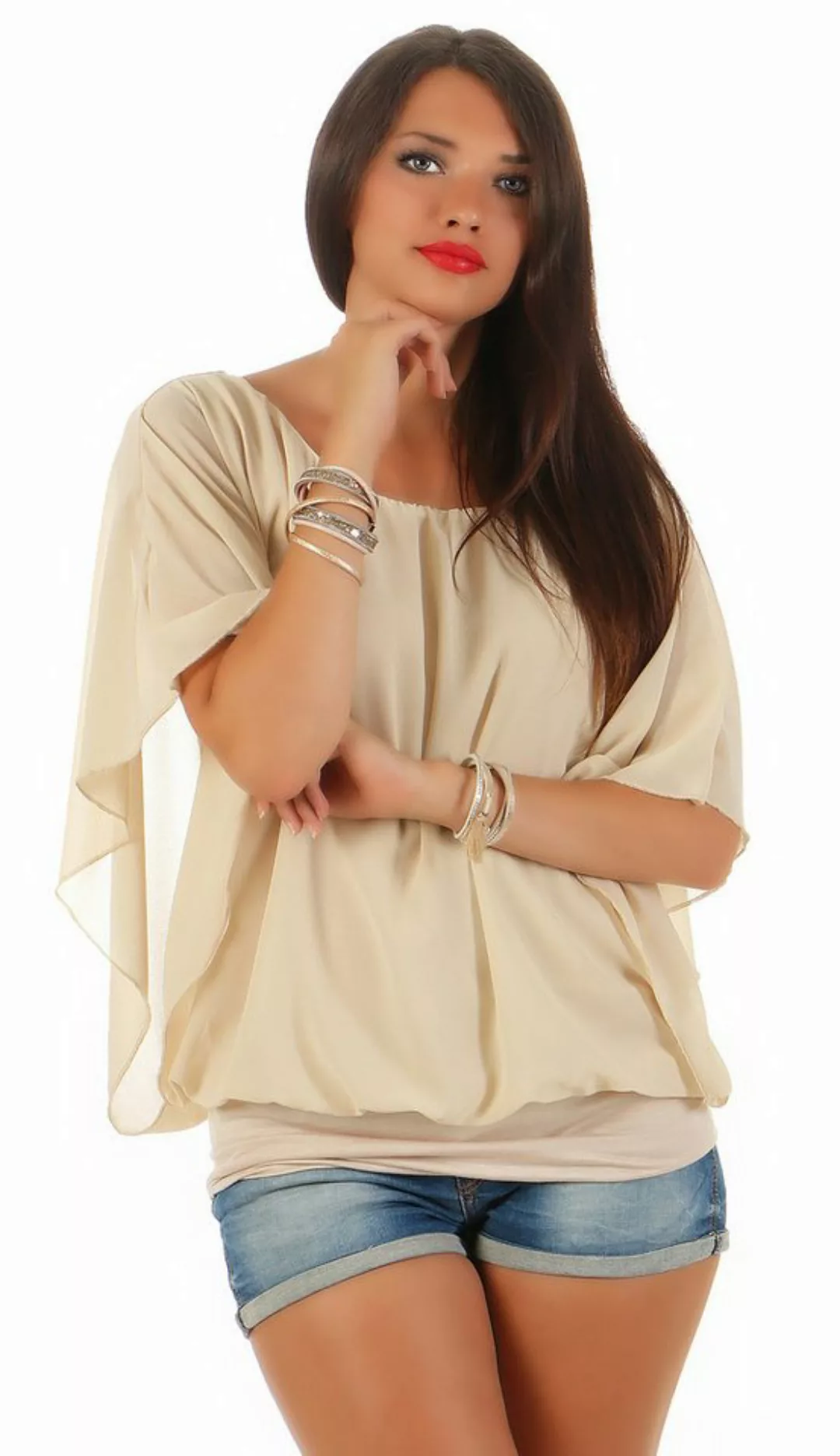 CLEO STYLE Chiffonbluse Damen Bluse 661 36-40 Beige günstig online kaufen