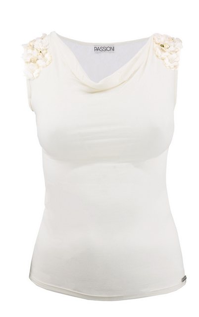 Passioni T-Shirt Top mit drapiertem Ausschnitt und Blumendetail in Weiß günstig online kaufen