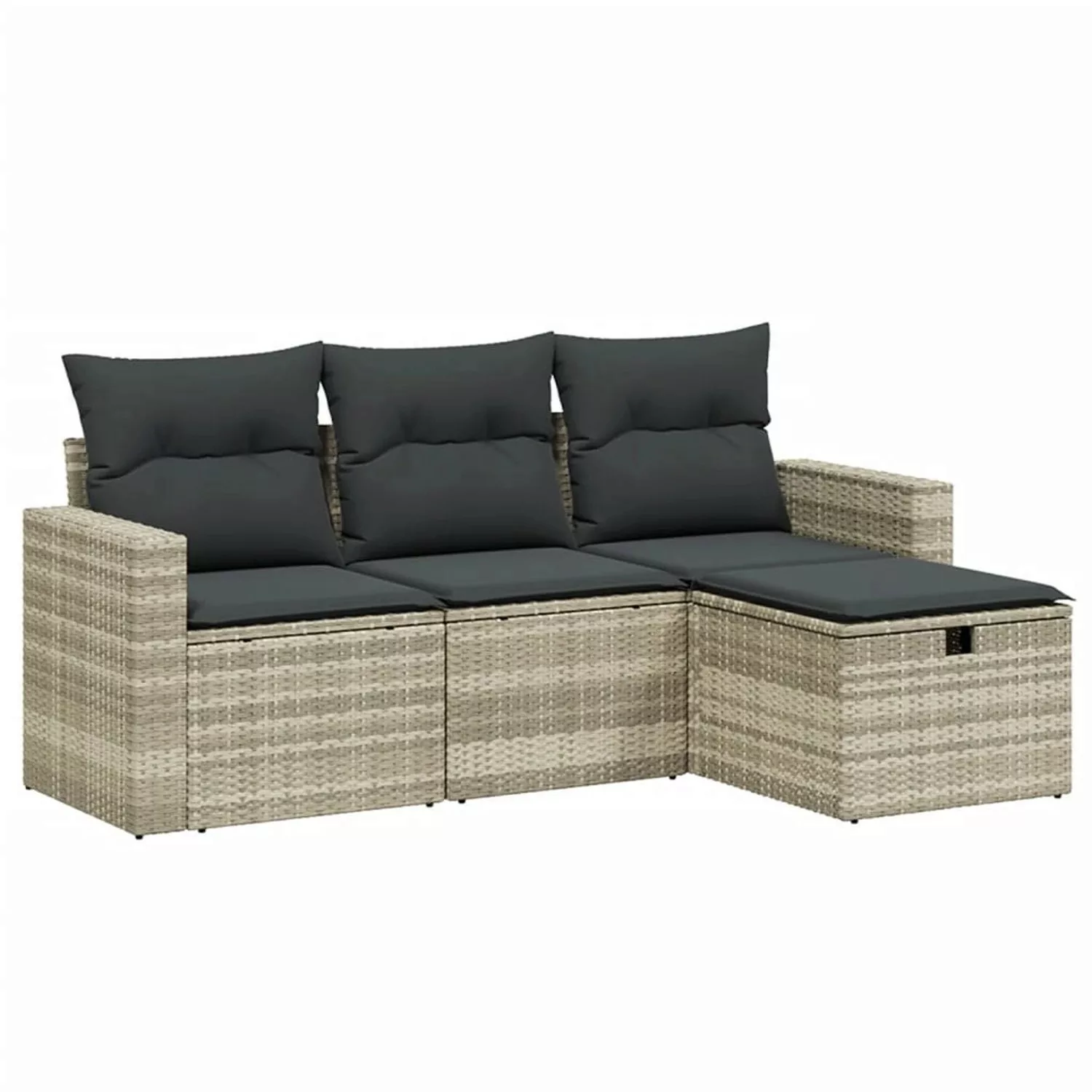 vidaXL 4-tlg Garten-Sofagarnitur mit Kissen Hellgrau Poly Rattan Modell 11 günstig online kaufen