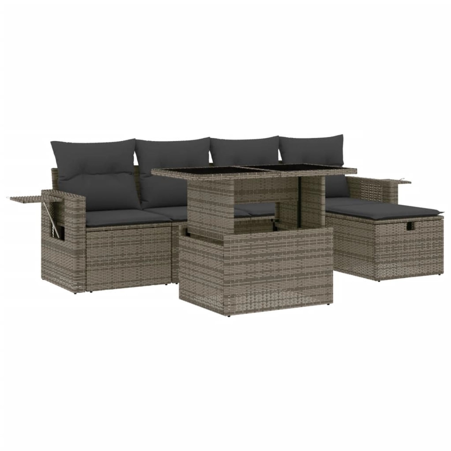 vidaXL 6-Tlg Garten-Sofagarnitur mit Kissen Grau Poly Rattan 3274970 günstig online kaufen