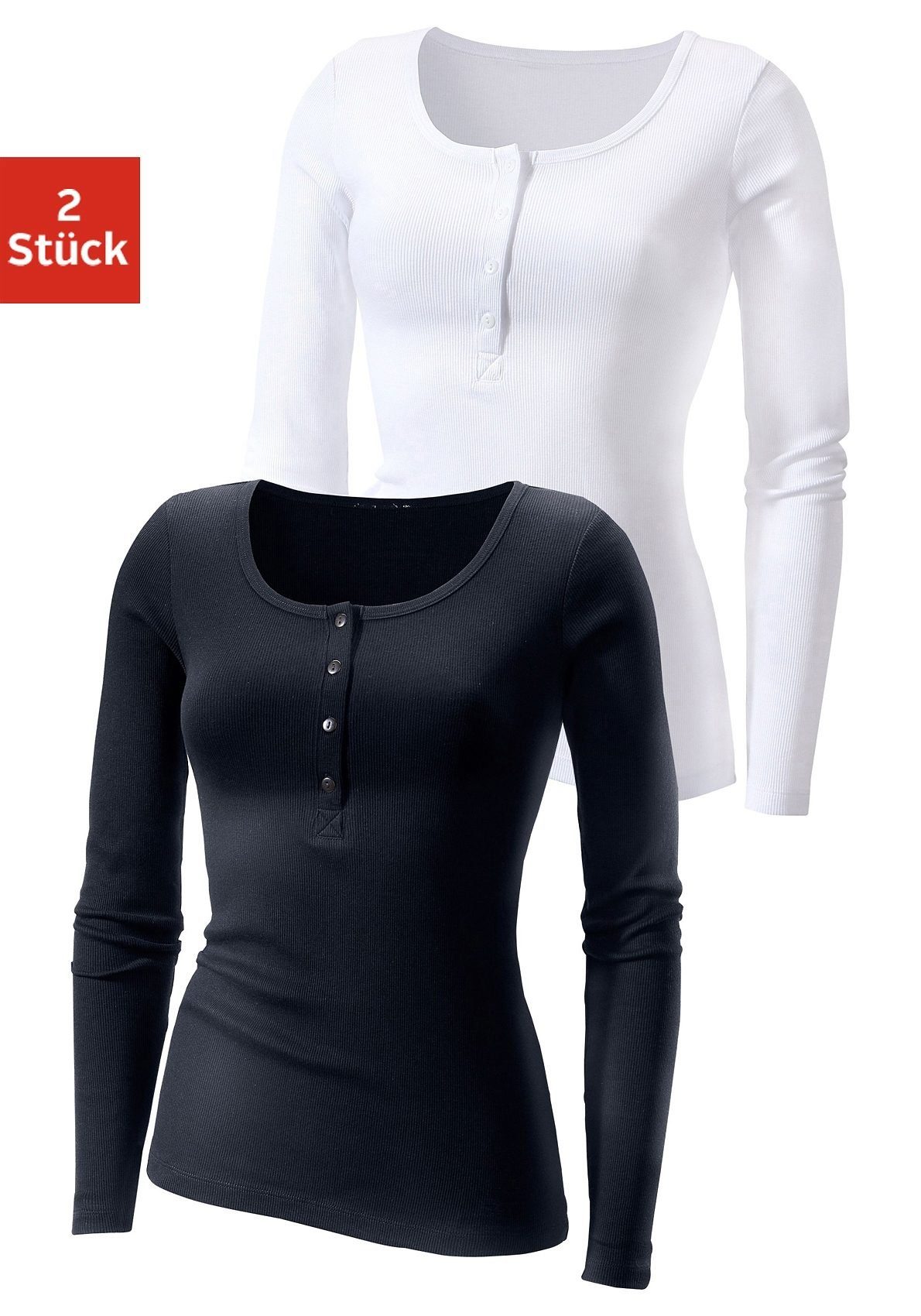 H.I.S Langarmshirt "mit kurzer Knopfleiste", (2er-Pack), aus modischer Ripp günstig online kaufen