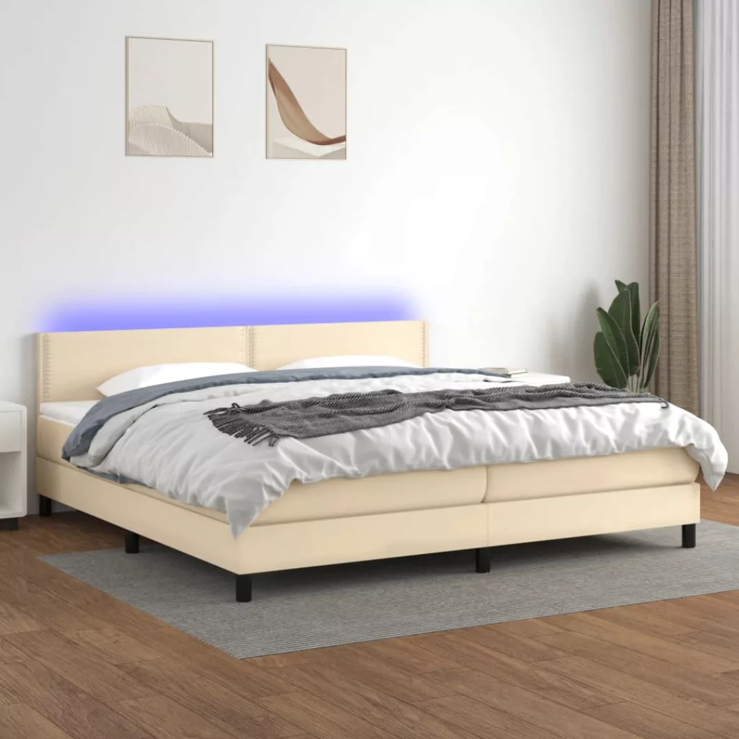 vidaXL Boxspringbett Boxspringbett mit Matratze LED Creme 200x200 cm Stoff günstig online kaufen